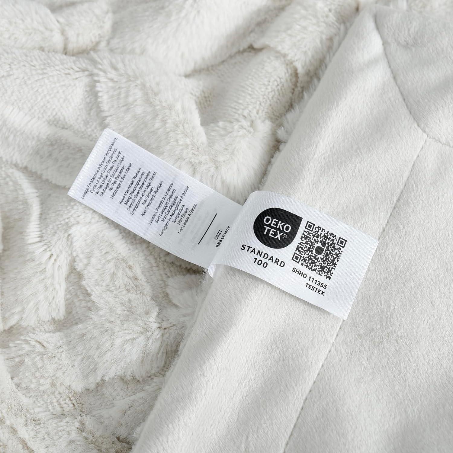 Cozy Bliss Faux Fur Throw Blanket for Couch, Jacquard Fuzzy Plush Soft Thick Winter Throw Blanket for Sofa Bed Living Room Bedroom，60"x80" Beige