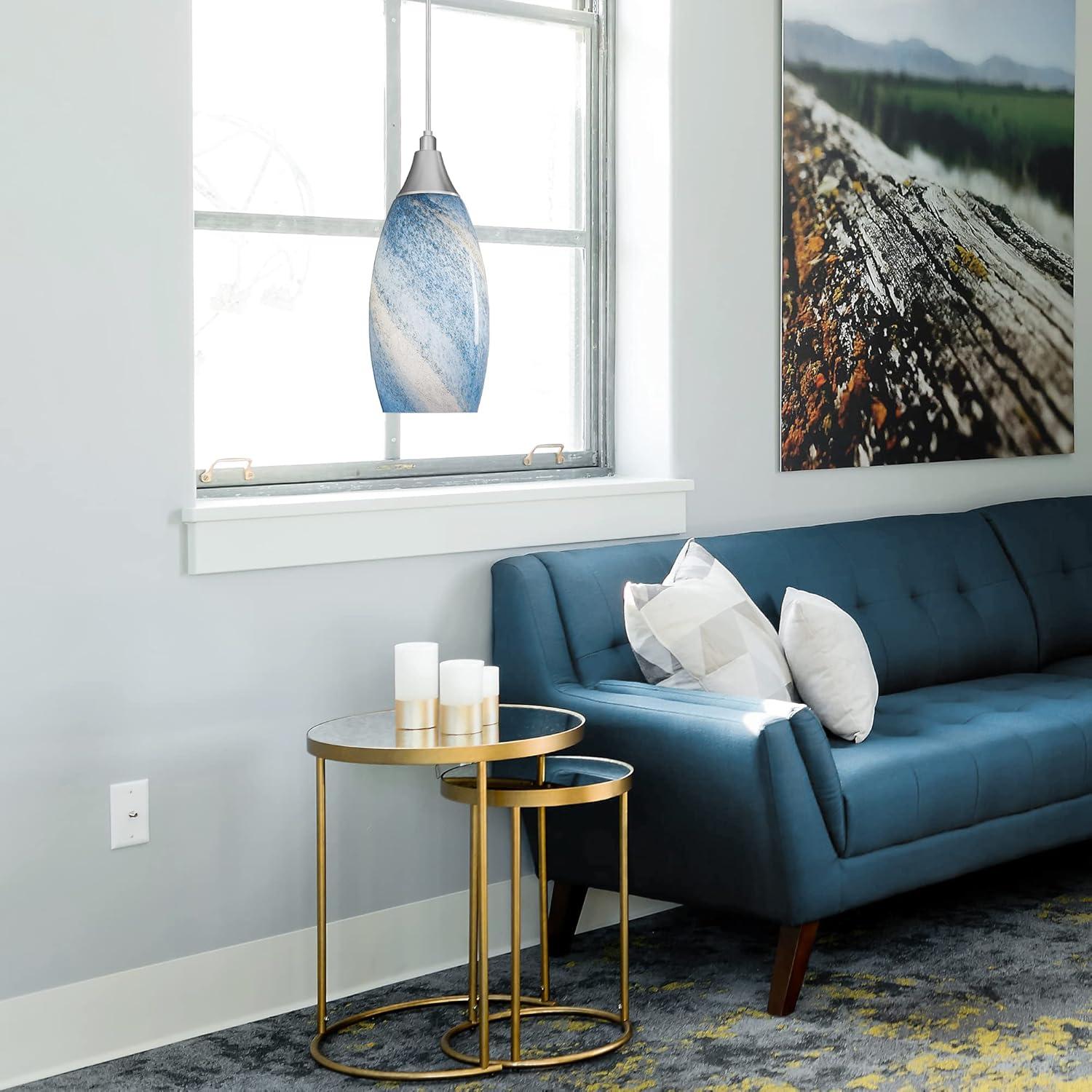 EDISHINE Kitchen Island Art Glass Tapered Brushed Nickel Pendant Light