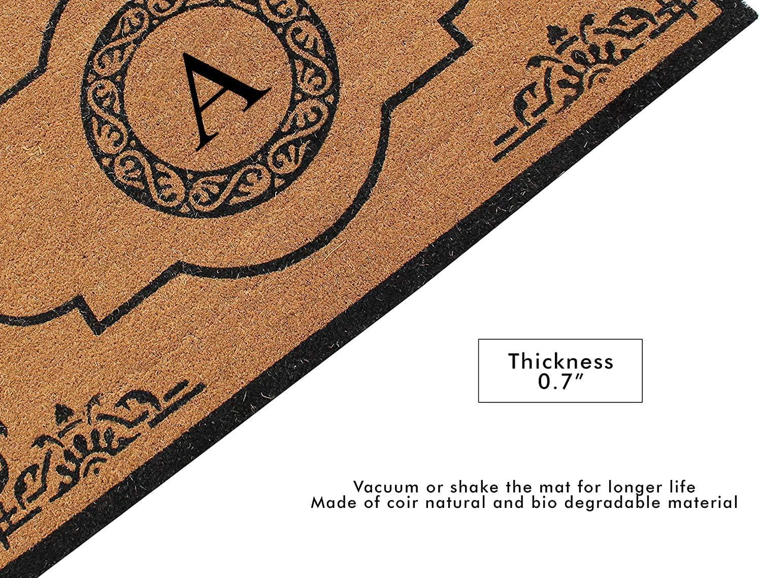 A1HC Natural Coir Monogrammed Door Mat For Front Door, 30x48, Anti-Shed Treated Durable Doormat for Outdoor Entrance, Heavy Duty, Thin Profile, Easy to Clean, Long Lasting, Front Door Entry Doormat