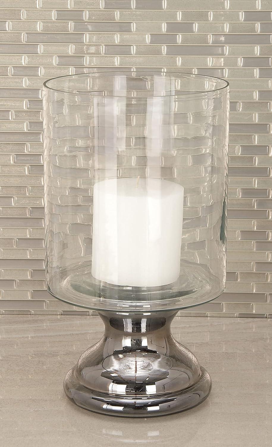 Large Silver Glass Hurricane Candle Lantern