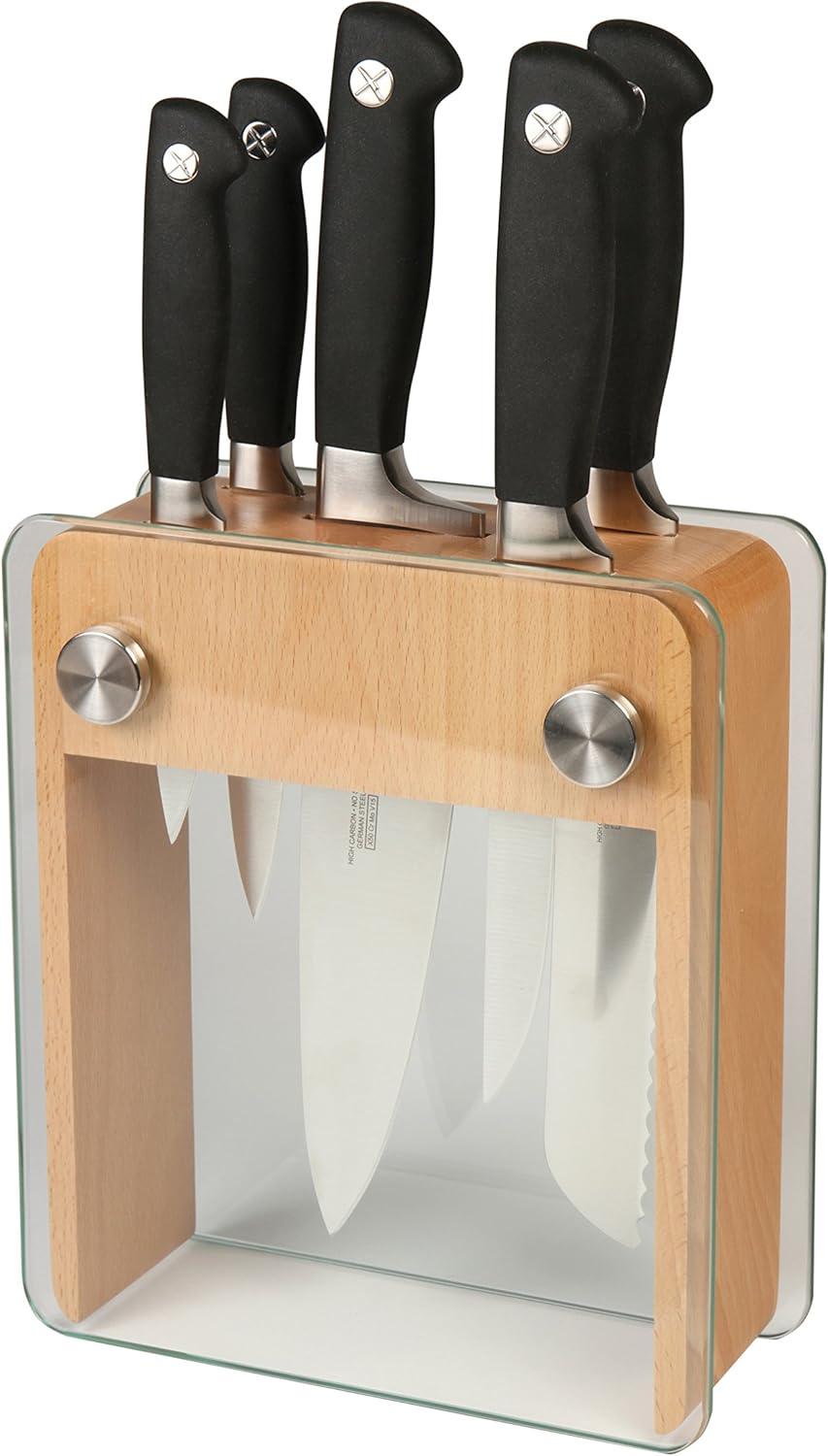 Mercer Culinary Genesis 6-Piece Knife Set with Wood and Glass Block