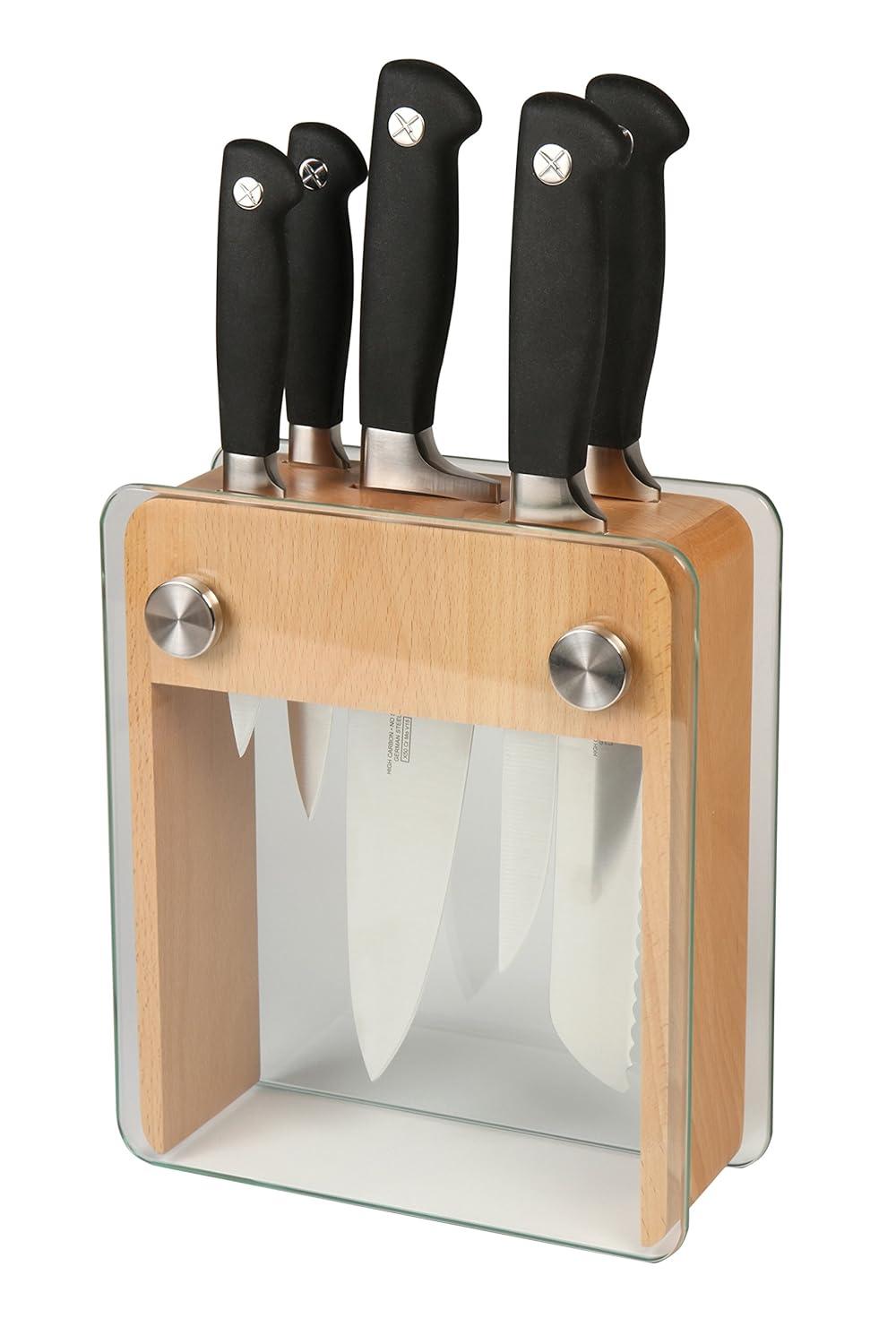 Mercer Culinary Genesis 6-Piece Knife Set with Wood and Glass Block