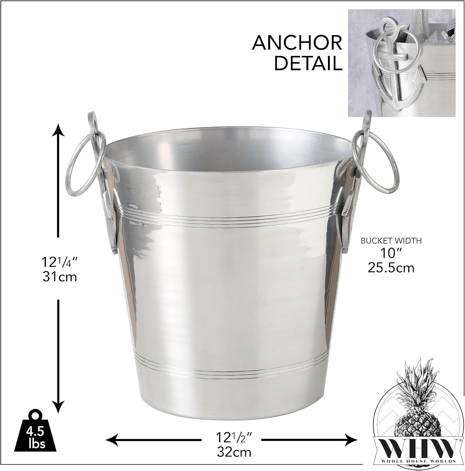 Silver Aluminum Anchor Handle Ice Bucket, 12.25 Inches