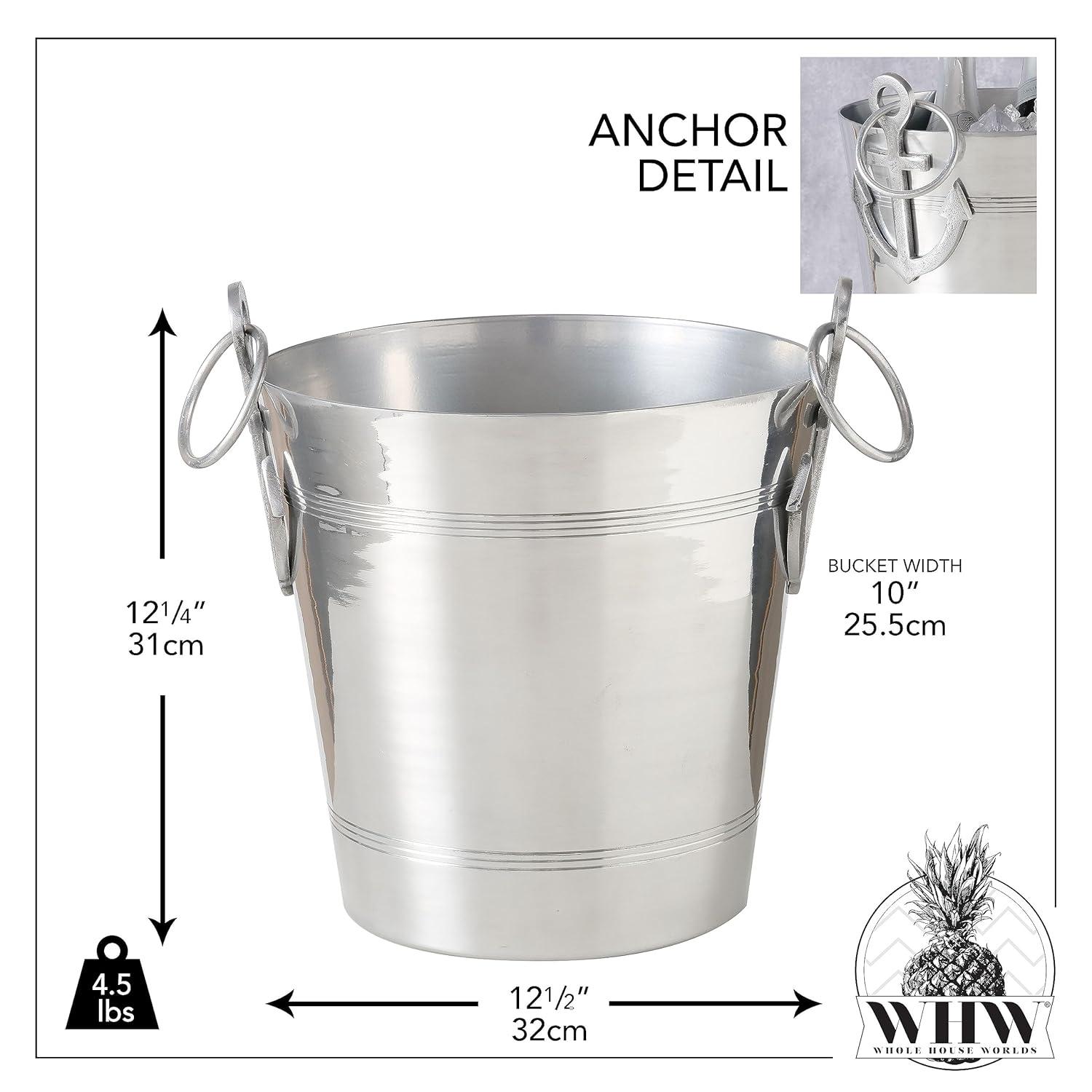 Anchors Ice Bucket, Luxury Wine Cooler with Handles and Loops, Aluminum, 12.25 Inches