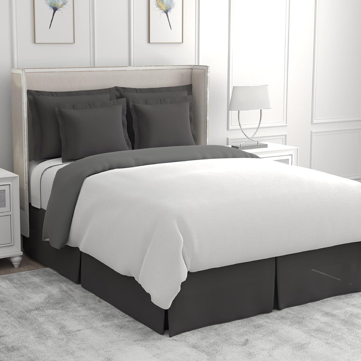 Full Gray Polyester Wrap-Around Bed Skirt with 14" Drop