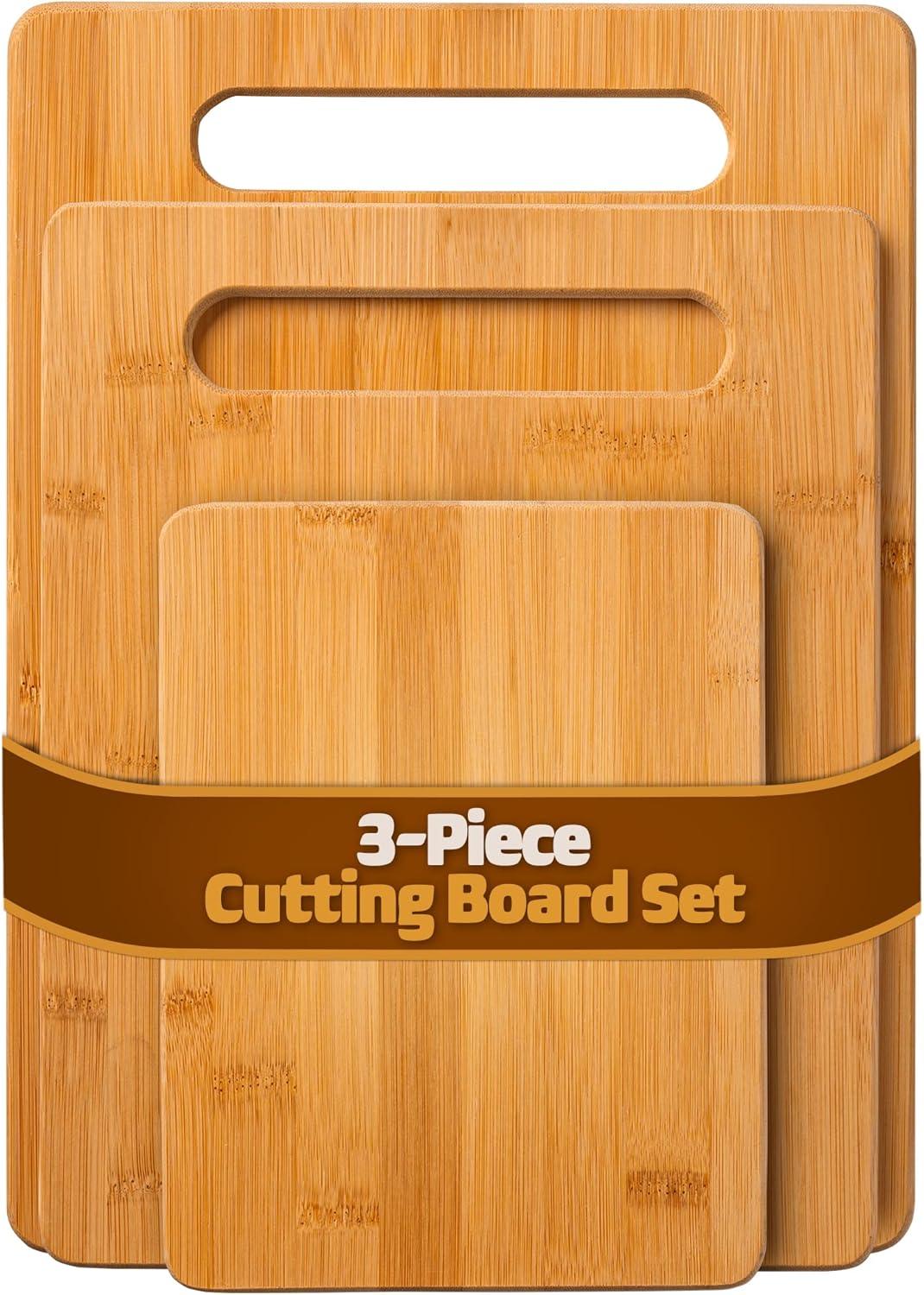 Bamboo Wood Cutting Board Set - Chopping Board with Juice Groove for Meat, Cheese & Vegetables - Butcher Block, Cheese & Charcuterie Board