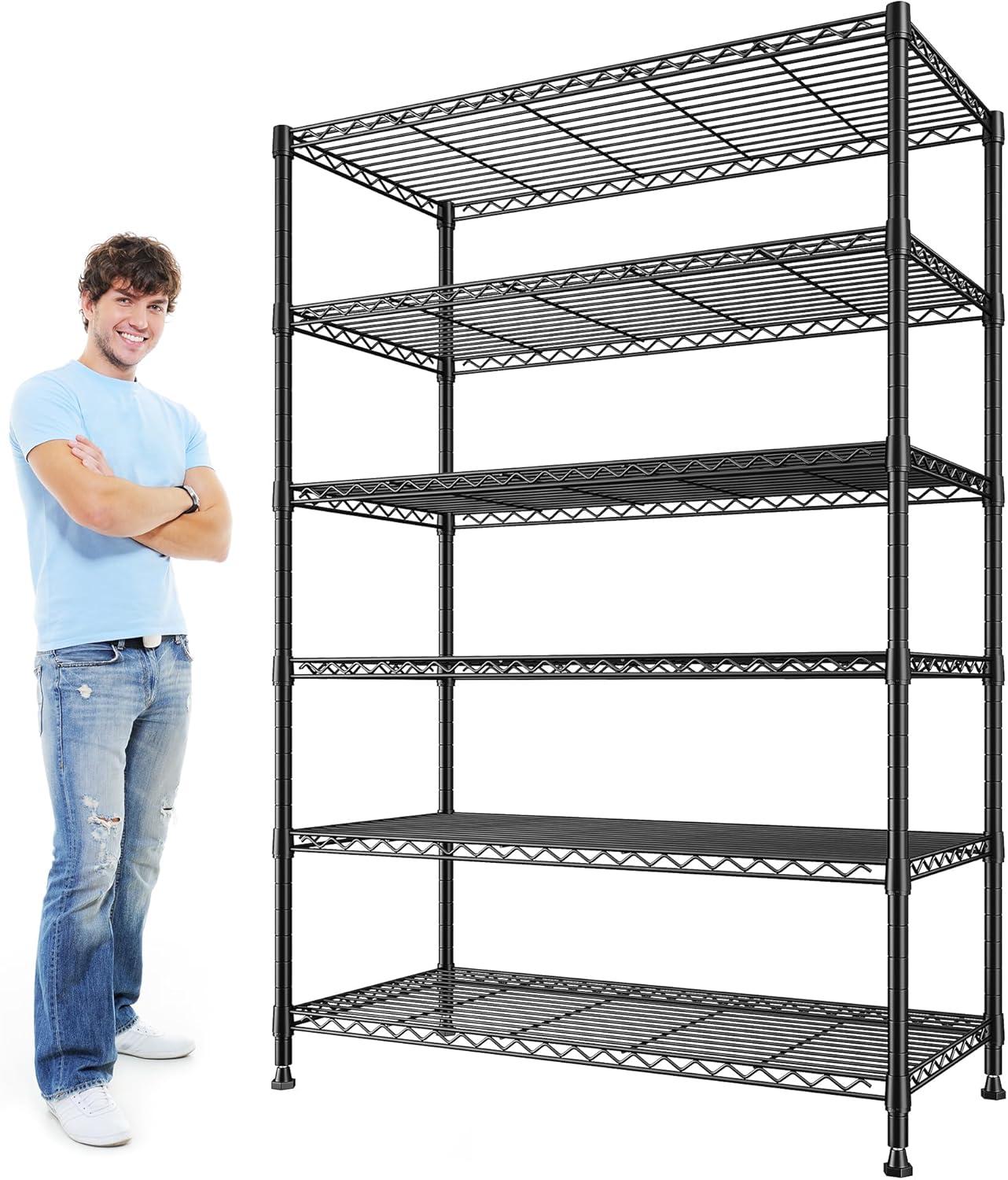 REIBII 75'' Black Heavy Duty 6-Tier Metal Storage Shelving Unit