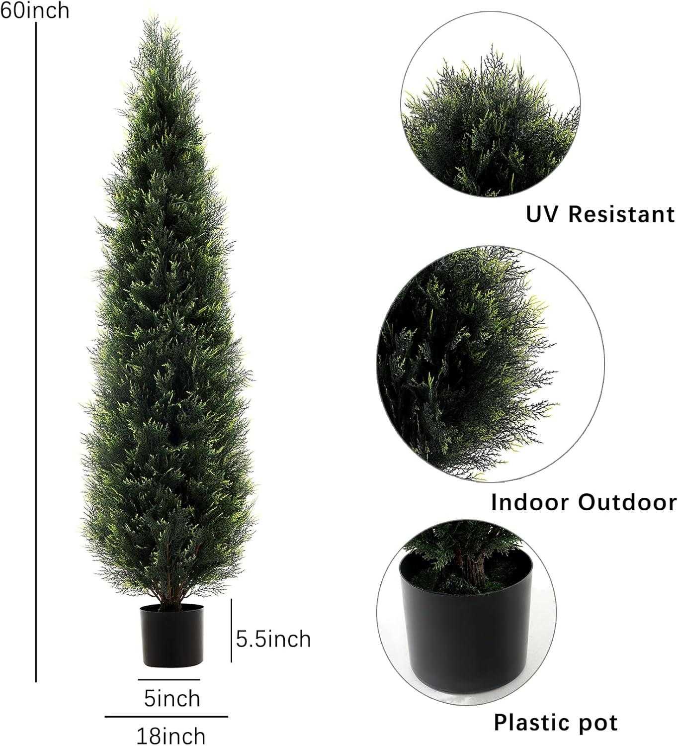 2 Pack 5 ft Artificial Cedar Tree UV Rated , Artificial Christmas Topiary Tree, Pre-Potted Plants for Indoor Outdoor Housewarming Gift Home Decor, DR.Planzen