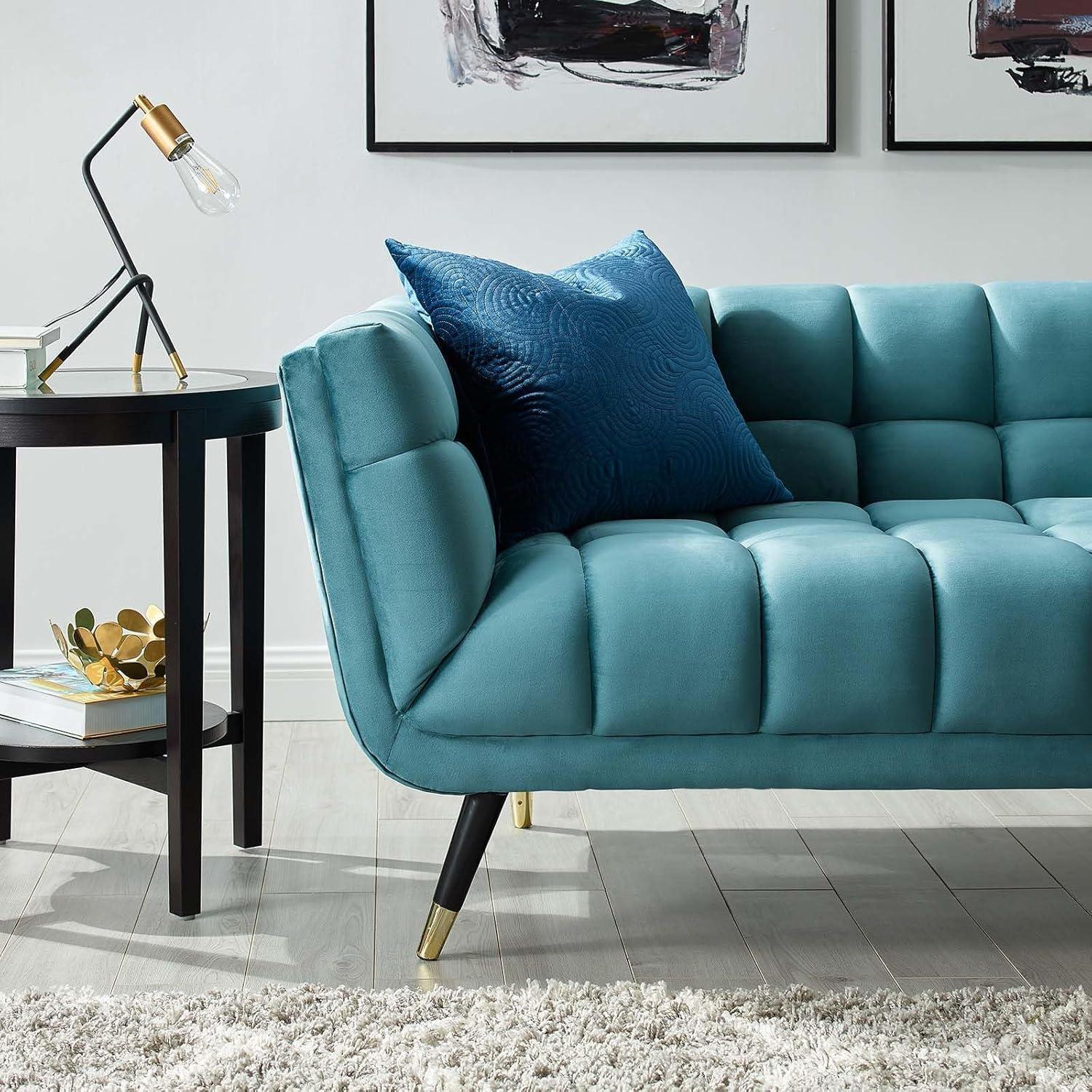 Modern Contemporary Urban Design Living Room Lounge Club Lobby Sofa, Velvet Fabric, Blue