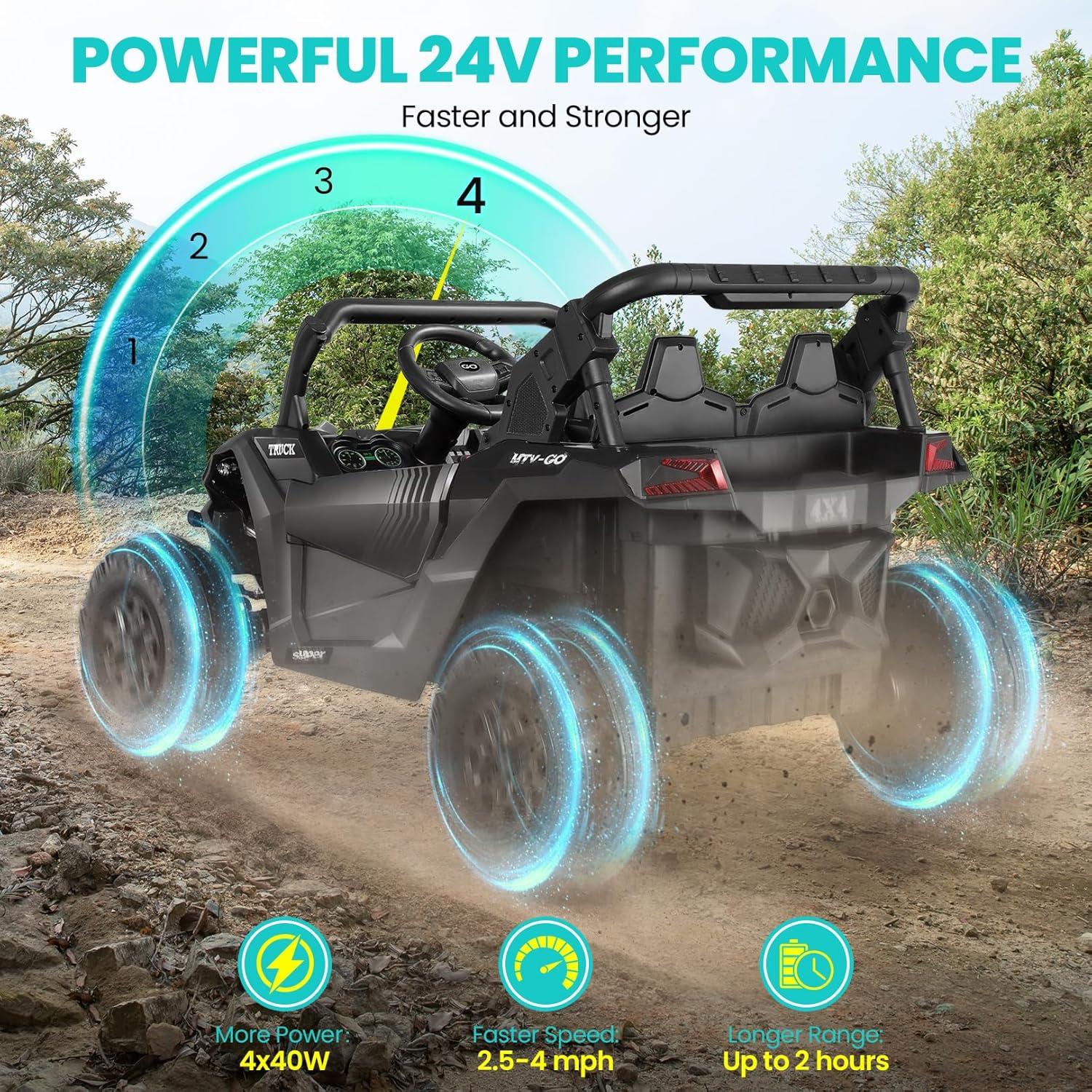 SUSIELADY 24V 2 Plazas Ride-On UTV para Niños, Coche Eléctrico con Control Remoto, Suspensión en las 4 Ruedas, Música, Almacenamiento, Camión de Juguetes Al Aire Libre para Niños Niñas a Partir de 3 Años, Rosa