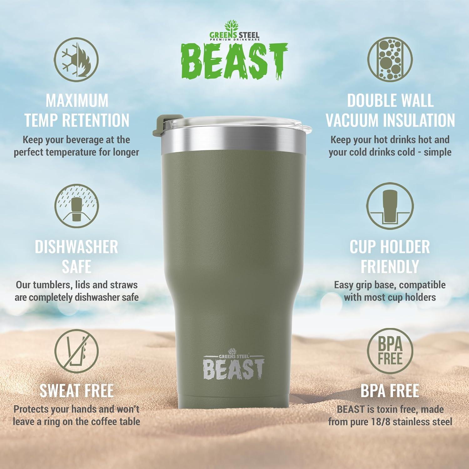 Army Green 20oz Stainless Steel Travel Tumbler with Lid and Straws