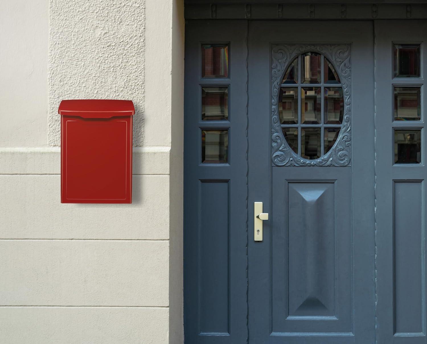 Small Red Steel Modern Wall Mount Mailbox