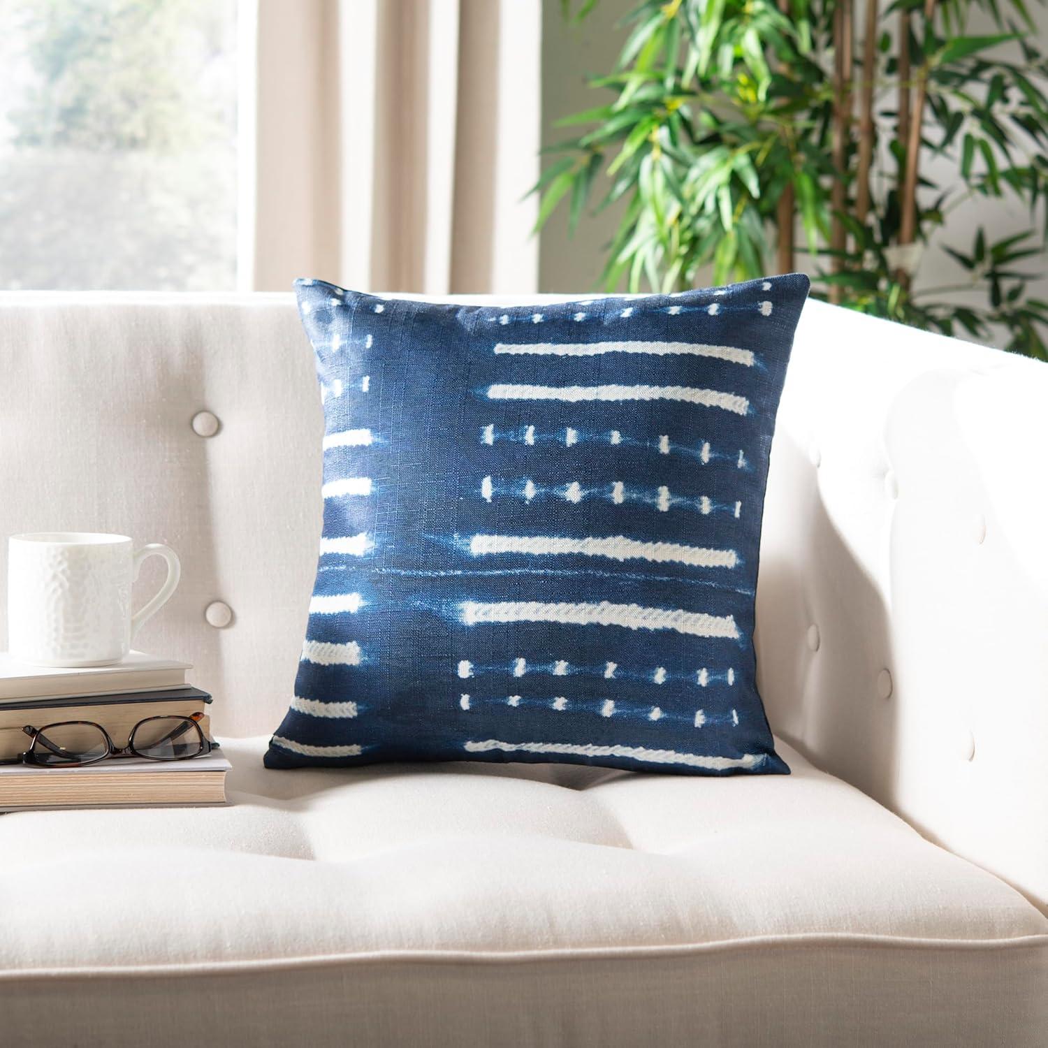 Blue and White Geometric Square Throw Pillow