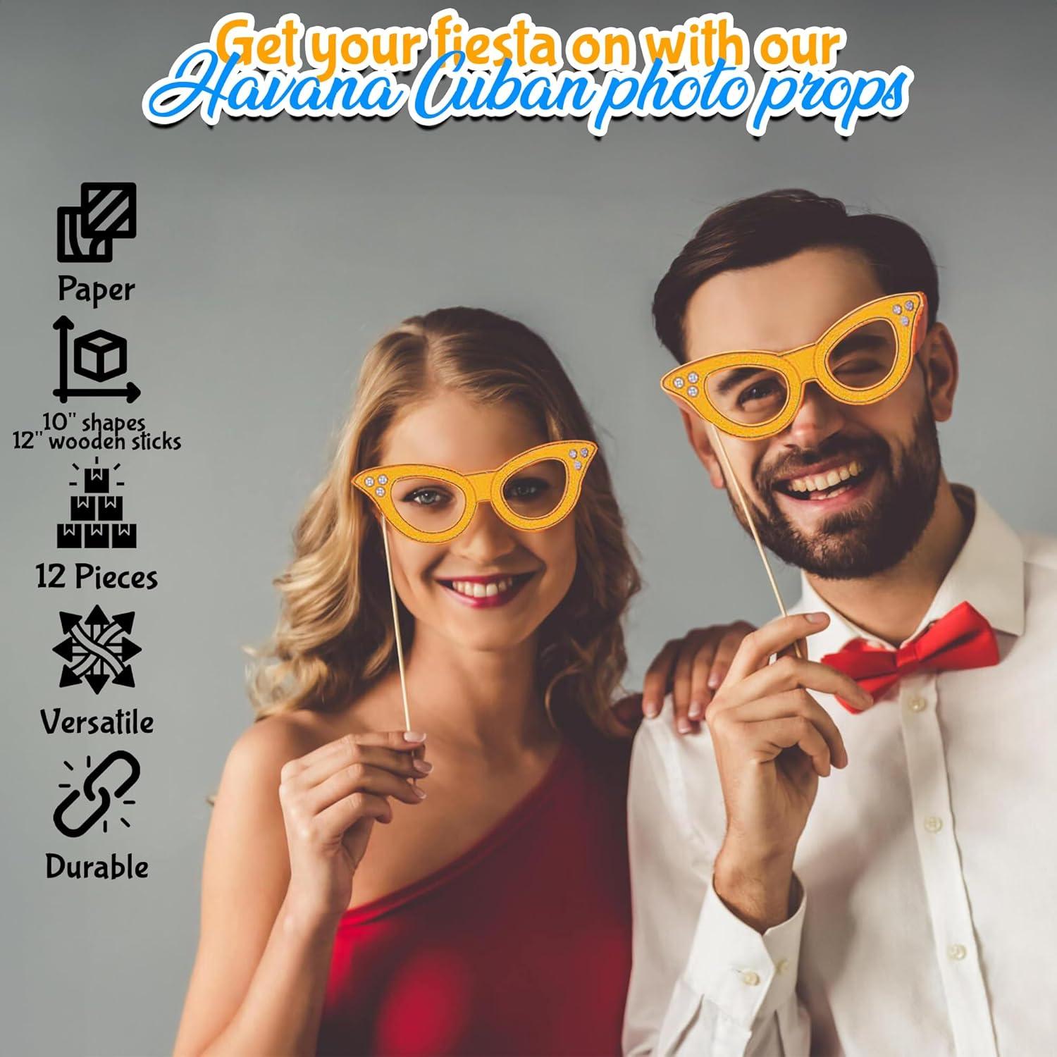 Havana Cuban Theme Party Photo Booth Props (Set of 12) Havana Nights Party Supplies, Apparel Accessories