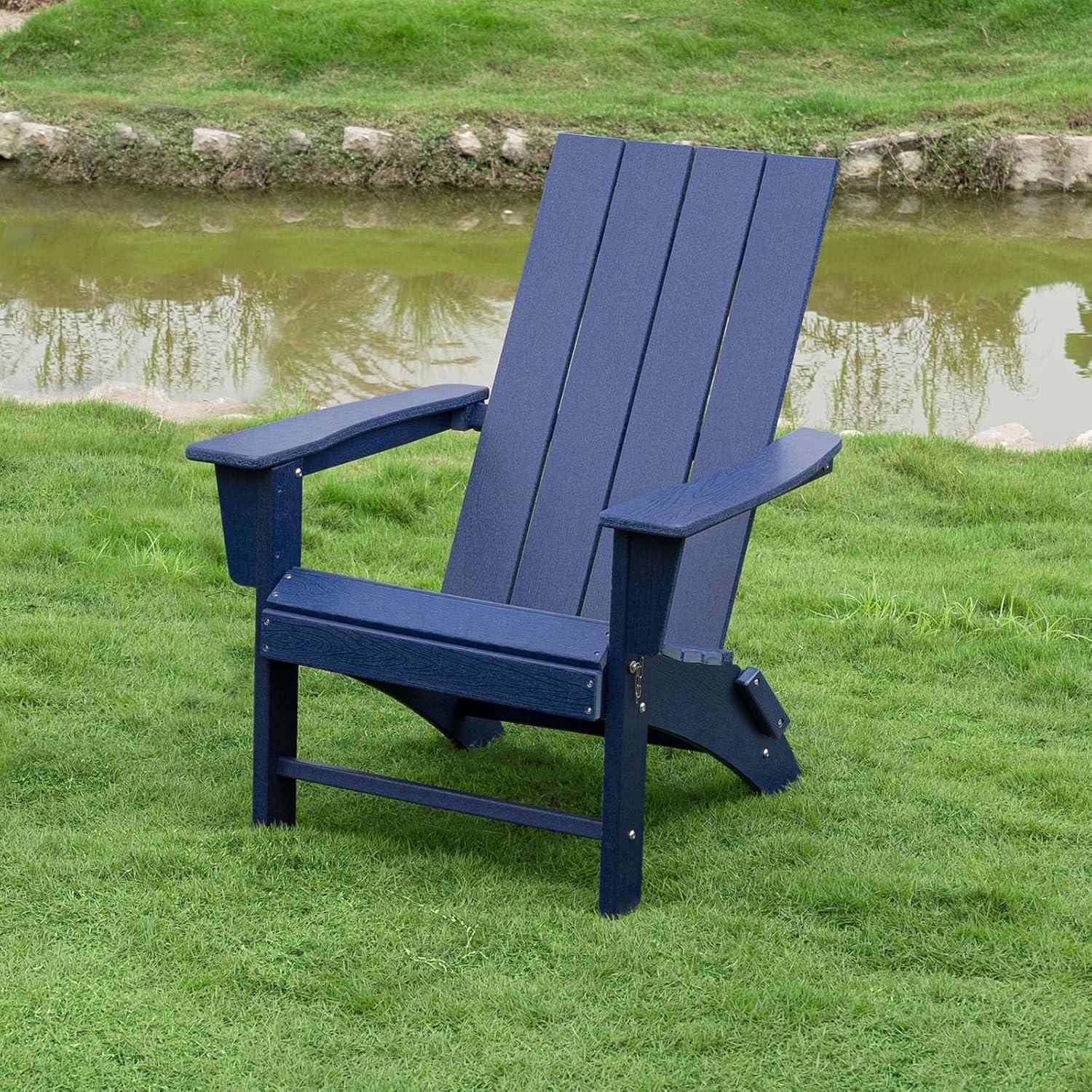 Garpans Adirondack Chair All Weather Outdoor Adirondack Chair HDPE Outdoor Chair for Patio Front Porch Pool Garden Deck Fire Pit Outside, Navy Blue