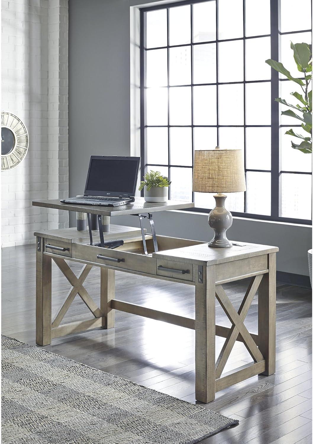 Aldwin Home Office Lift Top Writing and Computer Desk Black/Gray - Signature Design by Ashley: 60" Adjustable, with USB Charging Station