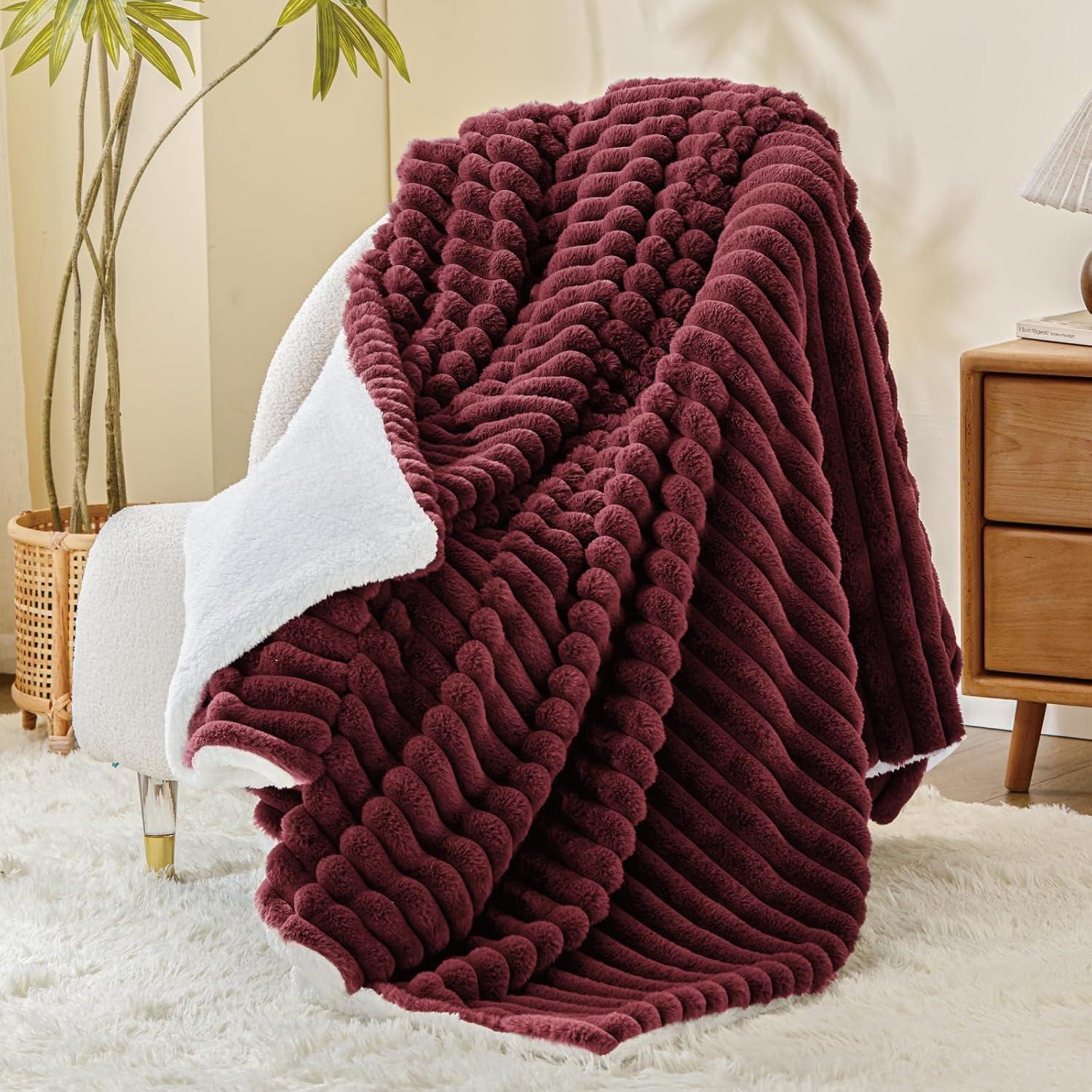 PAVILIA Soft Thick Fleece Flannel Ribbed Striped Throw Blanket, Luxury Fuzzy Plush Warm Cozy for Sofa Couch Bed