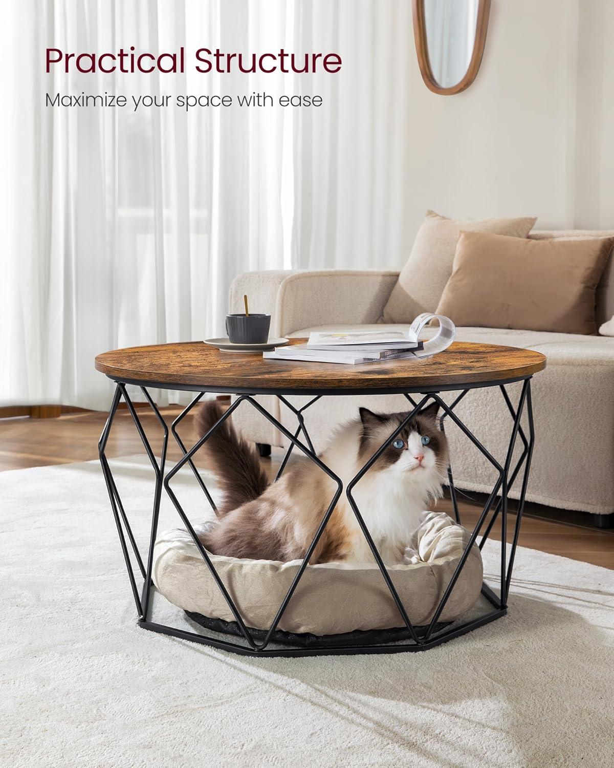 Rustic Brown and Black Round Lift-Top Coffee Table