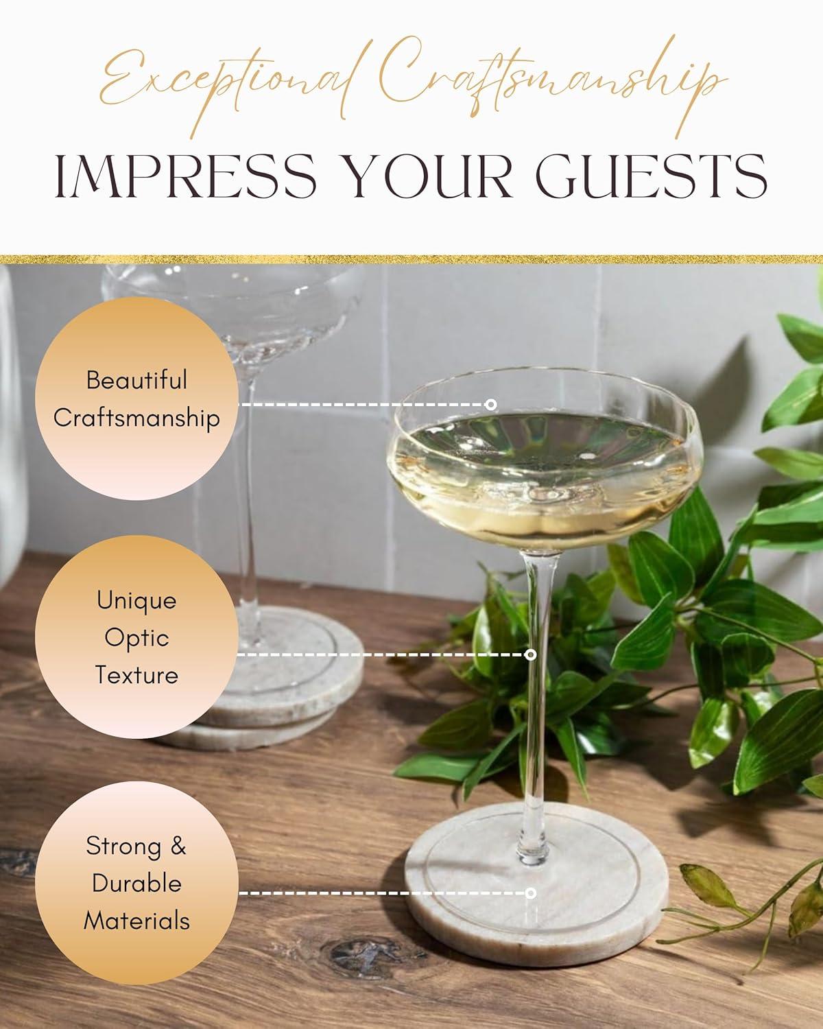 Elegant Clear Glass Rounded Coupe Cocktail Glasses, Set of 4