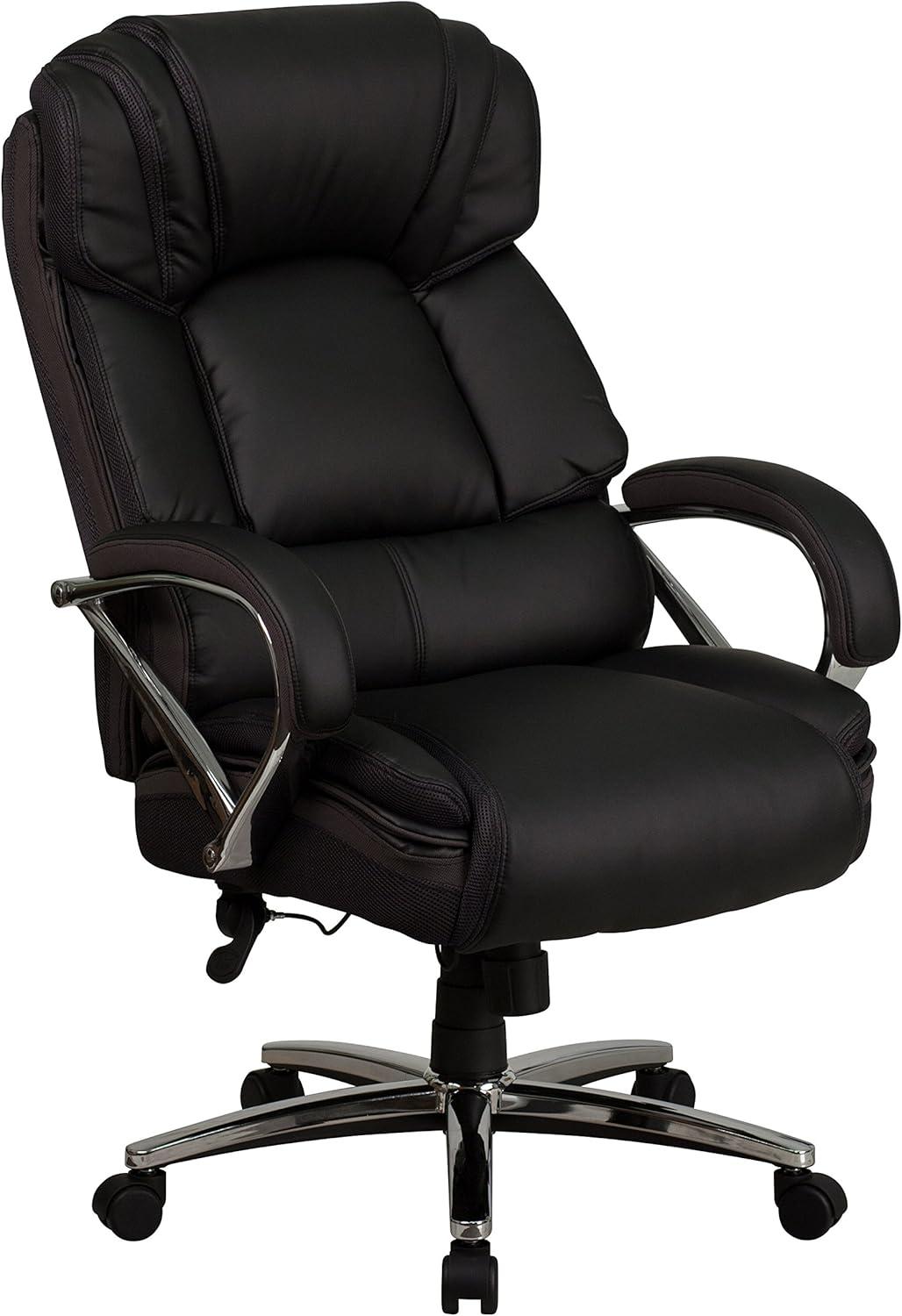 Flash Furniture HERCULES Series Big & Tall 500 lb. Rated Black LeatherSoft Executive Swivel Ergonomic Office Chair with Chrome Base and Arms