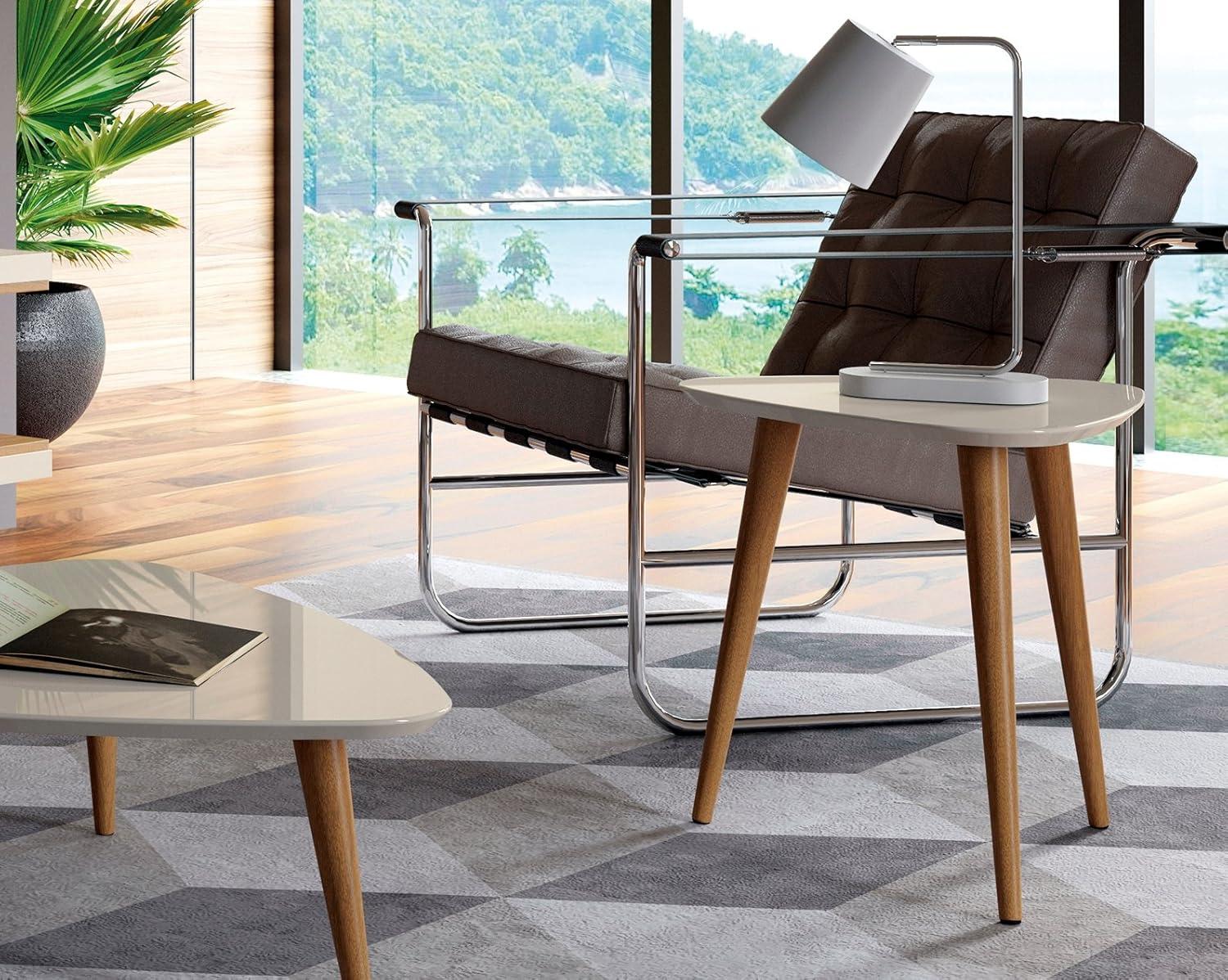 Utopia 19.68" High Triangle End Table With Splayed Wooden Legs in Off White