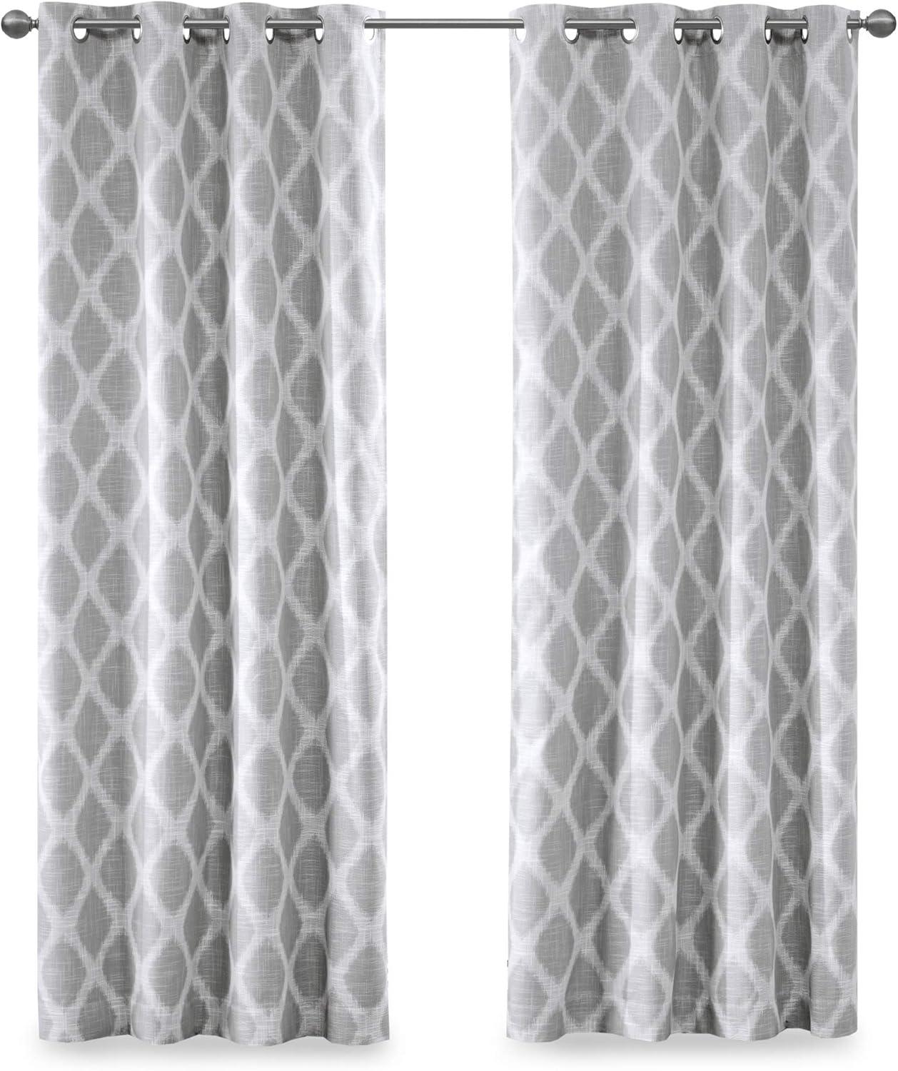 Grey Ikat Print Blackout Grommet Top Curtains 50" x 95"