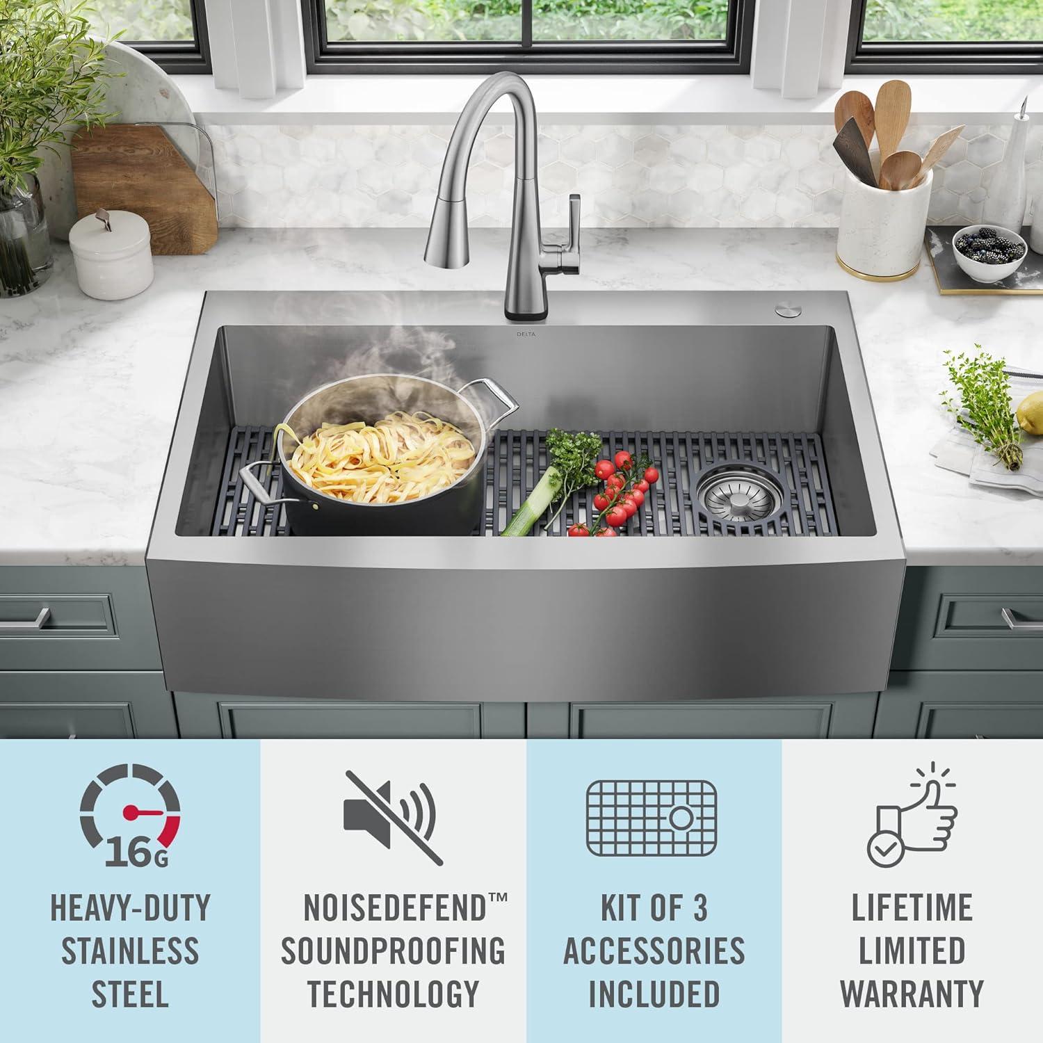 Lenta Retrofit Farmhouse Apron Front 16 Gauge Stainless Steel Single Bowl Kitchen Sink for Top Mount Installation