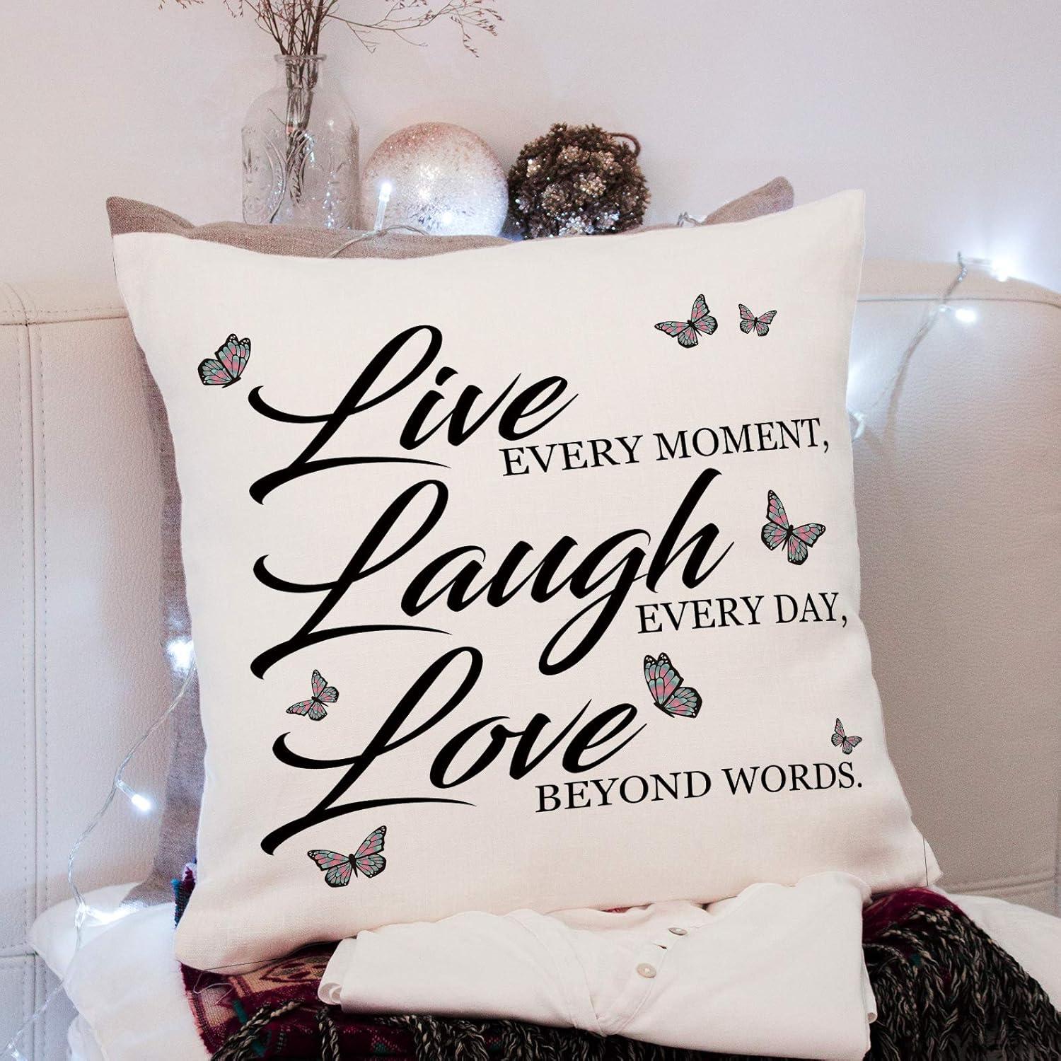 Live Laugh Love Quote Cotton Linen Throw Pillow Cover