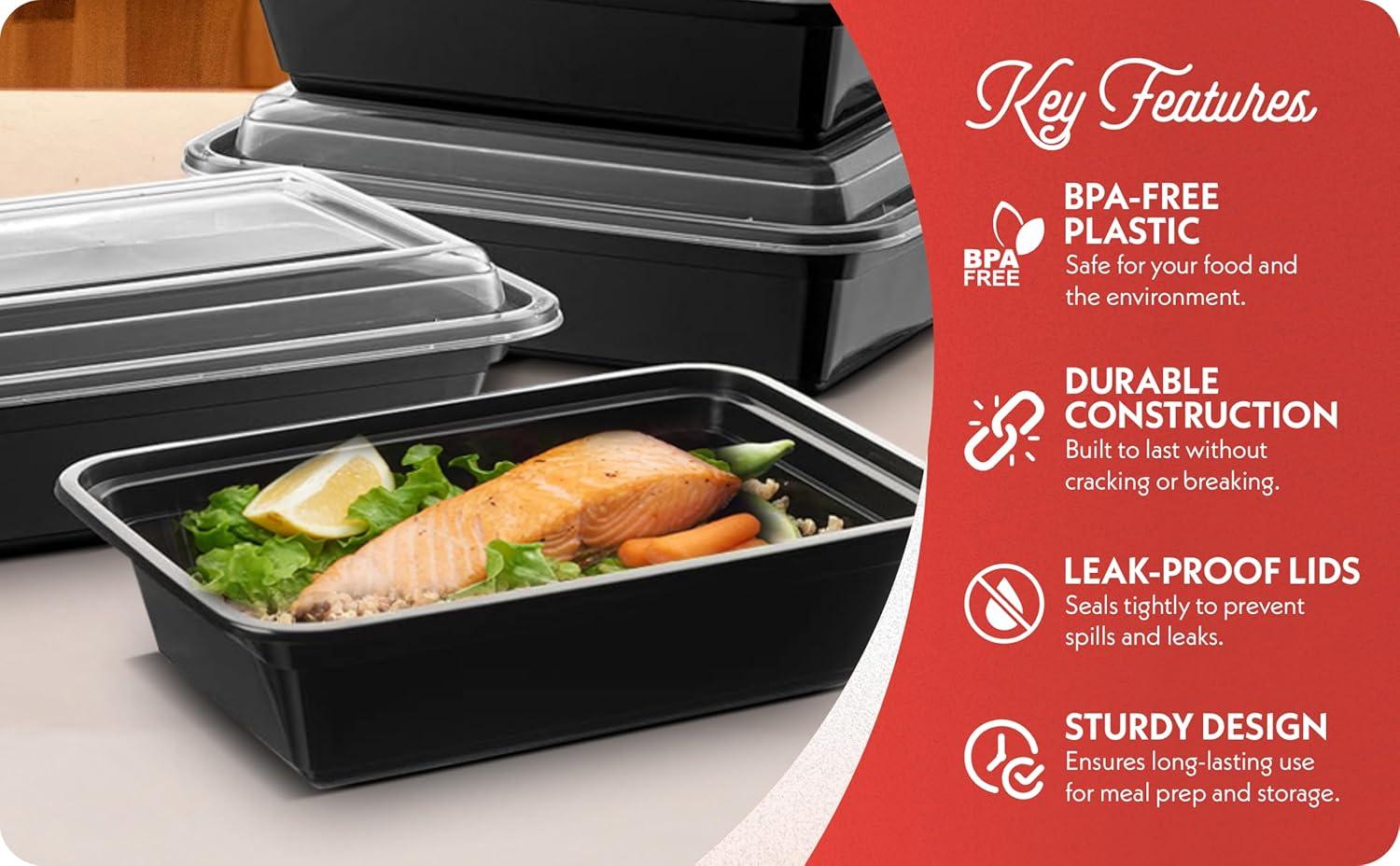 50 Pack Meal Prep Containers Reusable: 24 oz Food Prep Containers with Lids Leakproof, Food Storage Containers Stackable To Go Food Containers, Take Out Containers Microwave Freezer Dishwasher Safe