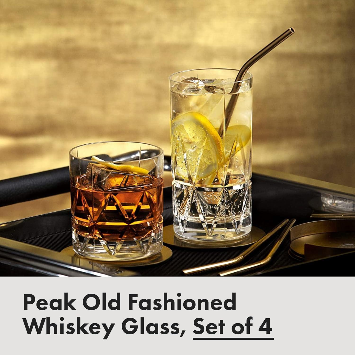 Orrefors Peak Old Fashioned Glass (Set of 4) - 8.5 Fl. Oz., Royal Peak Design, Glassware for Whiskey, Bourbon, Gin, Serving Cocktails & Margaritas, Dishwasher Safe