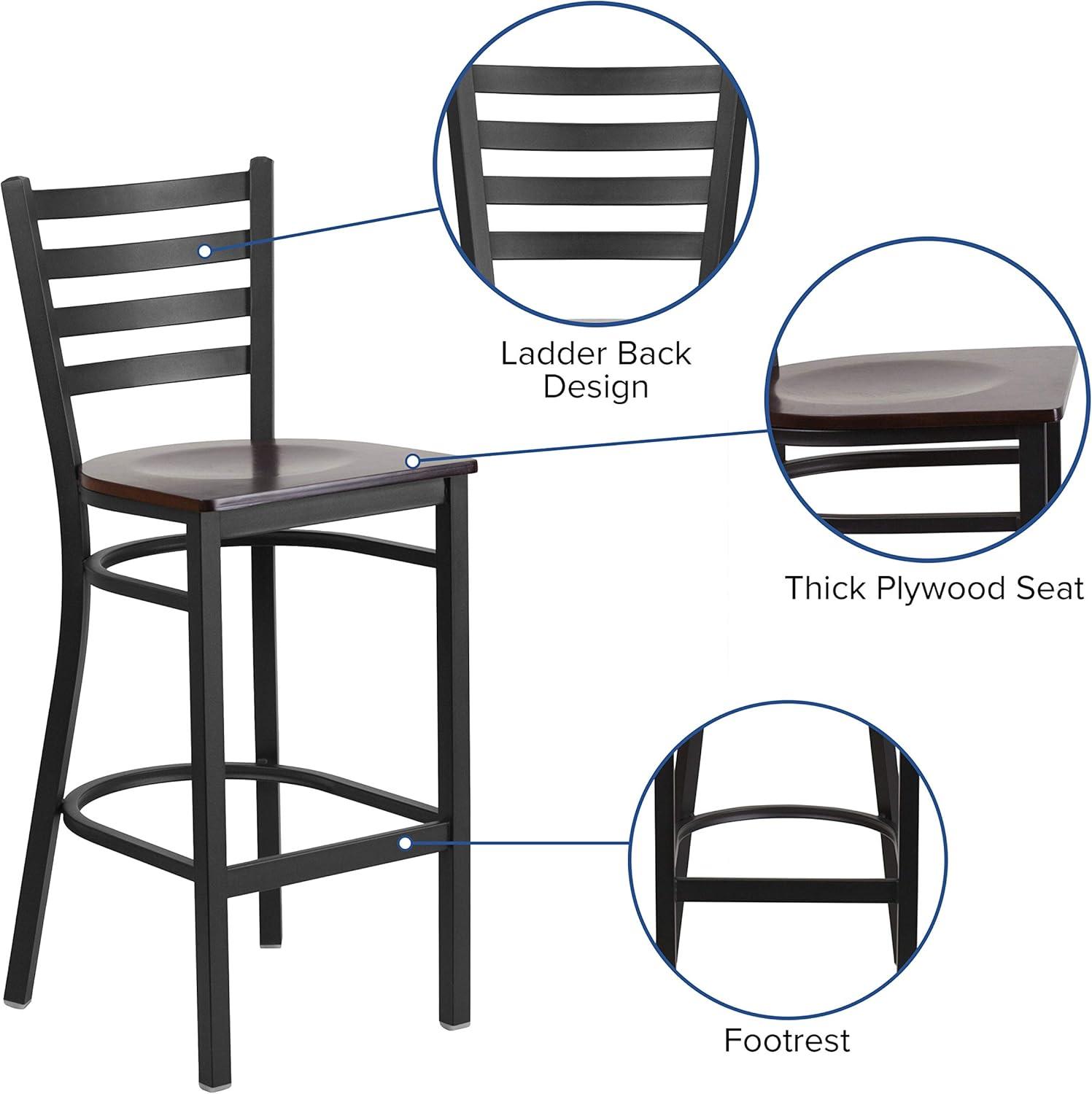 Flash Furniture HERCULES Series Black Ladder Back Metal Restaurant Barstool - Wood Seat Multiple Colors