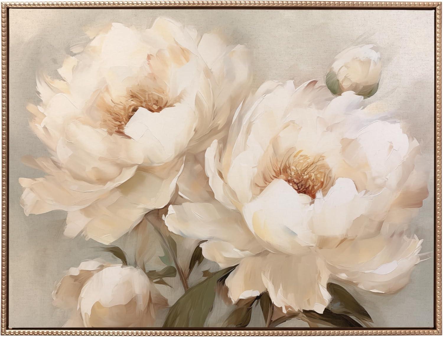 Kate & Laurel All Things Decor 31.5"x41.5" Sylvie Beaded Painterly Peonies Framed Canvas by The Creative Bunch Studio Gold