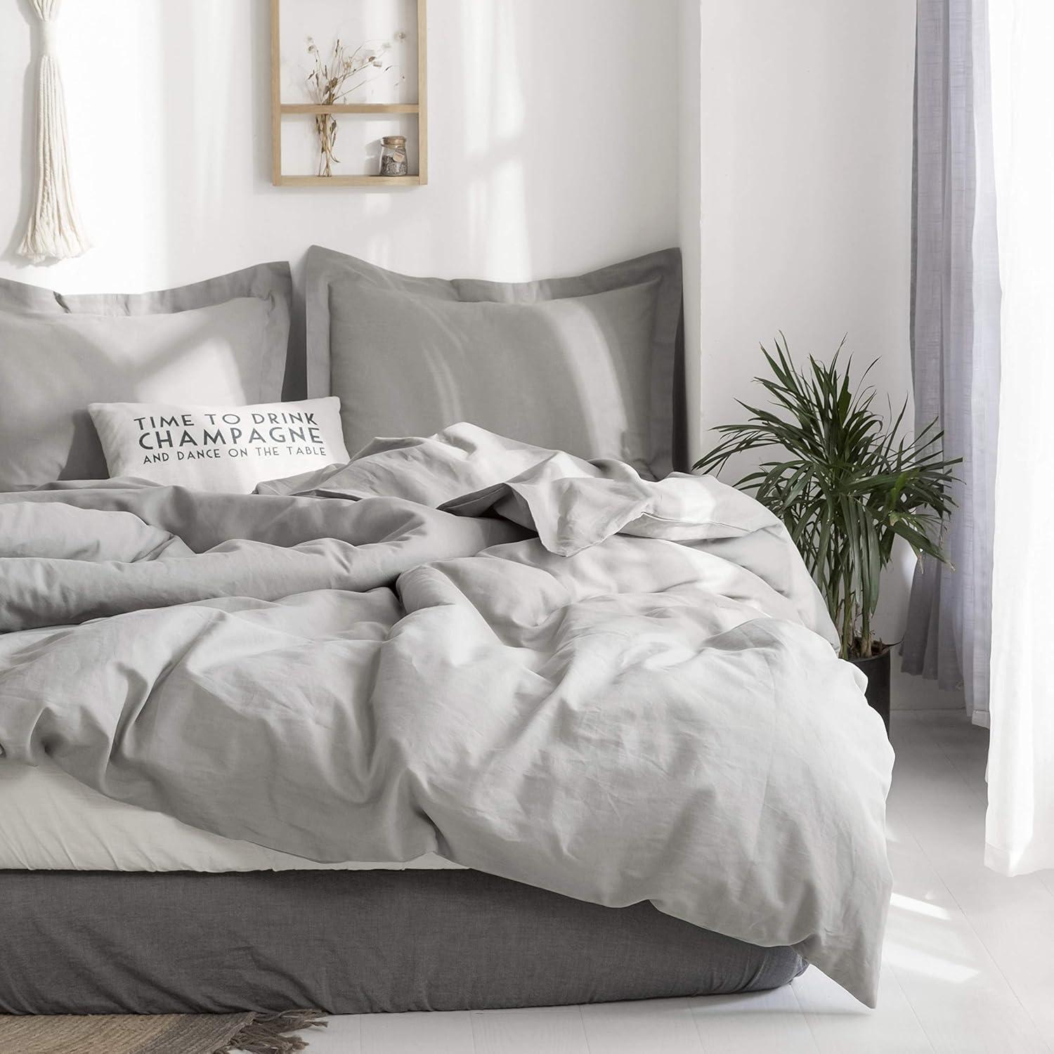 King White Cotton Linen Blend Duvet Cover Set