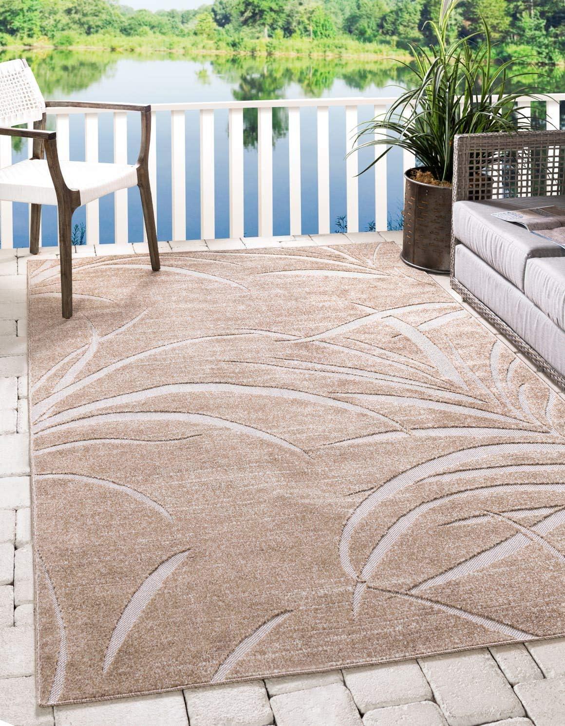 Unique Loom Outdoor Botanical Collection Area Rug - Orlando (4' 1" x 6' 1" Rectangle Beige/Cream)