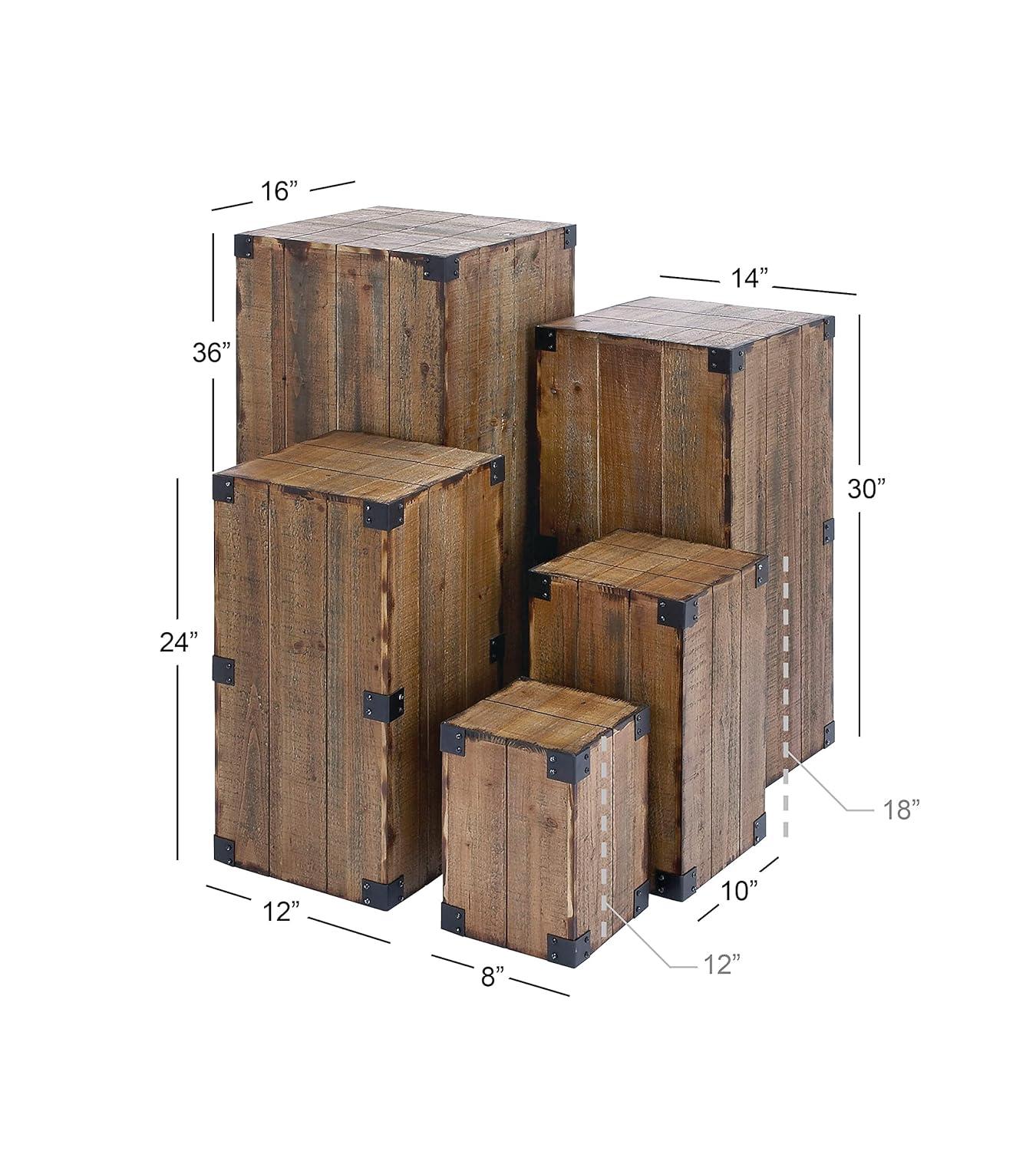 Set of 5 Farmhouse Wood Pedestal Tables Brown - Olivia & May: Indoor Accent Furniture, No Assembly Required