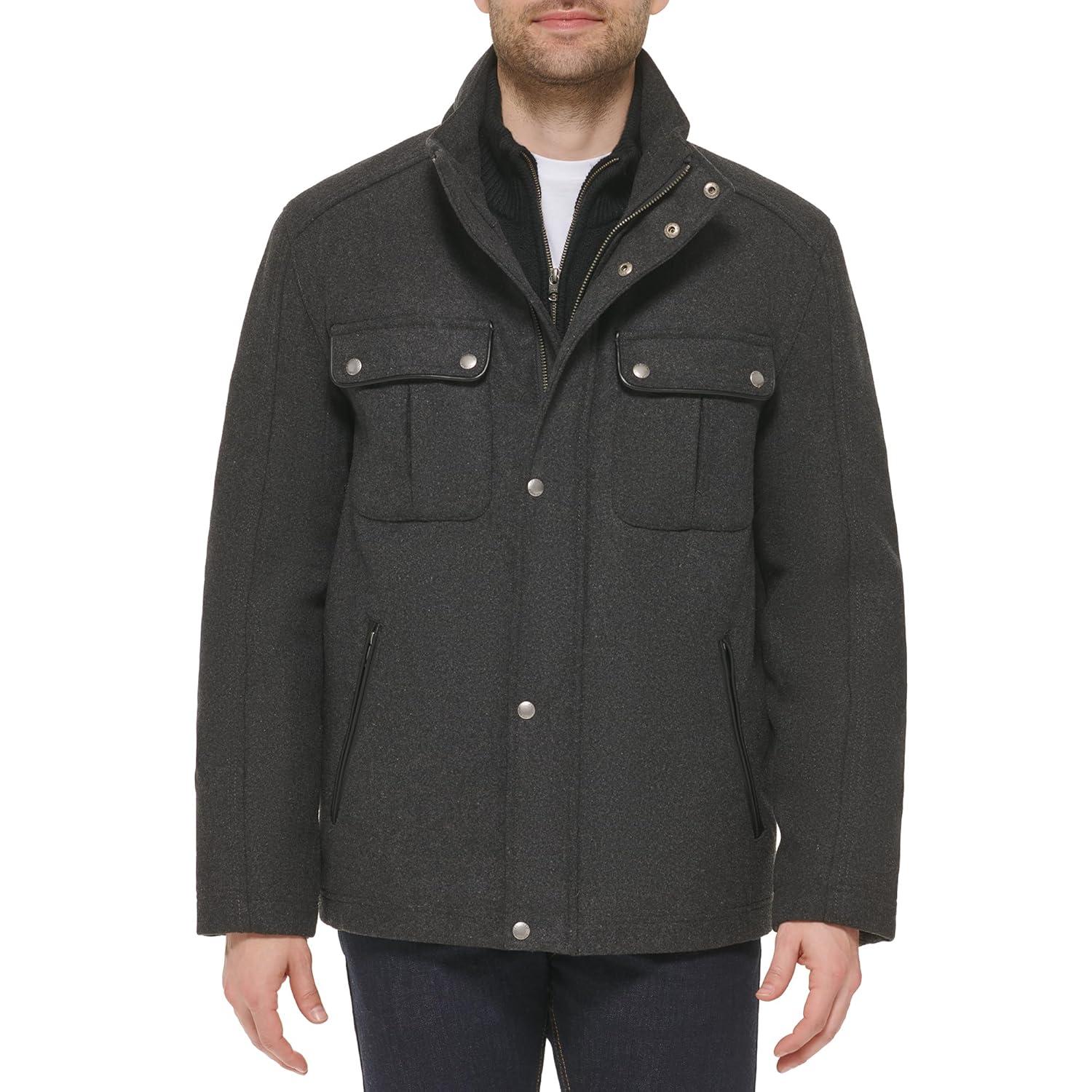 Cole Haan Signature Men's Wool Melton Stand Collar Jacket with Patch Pockets