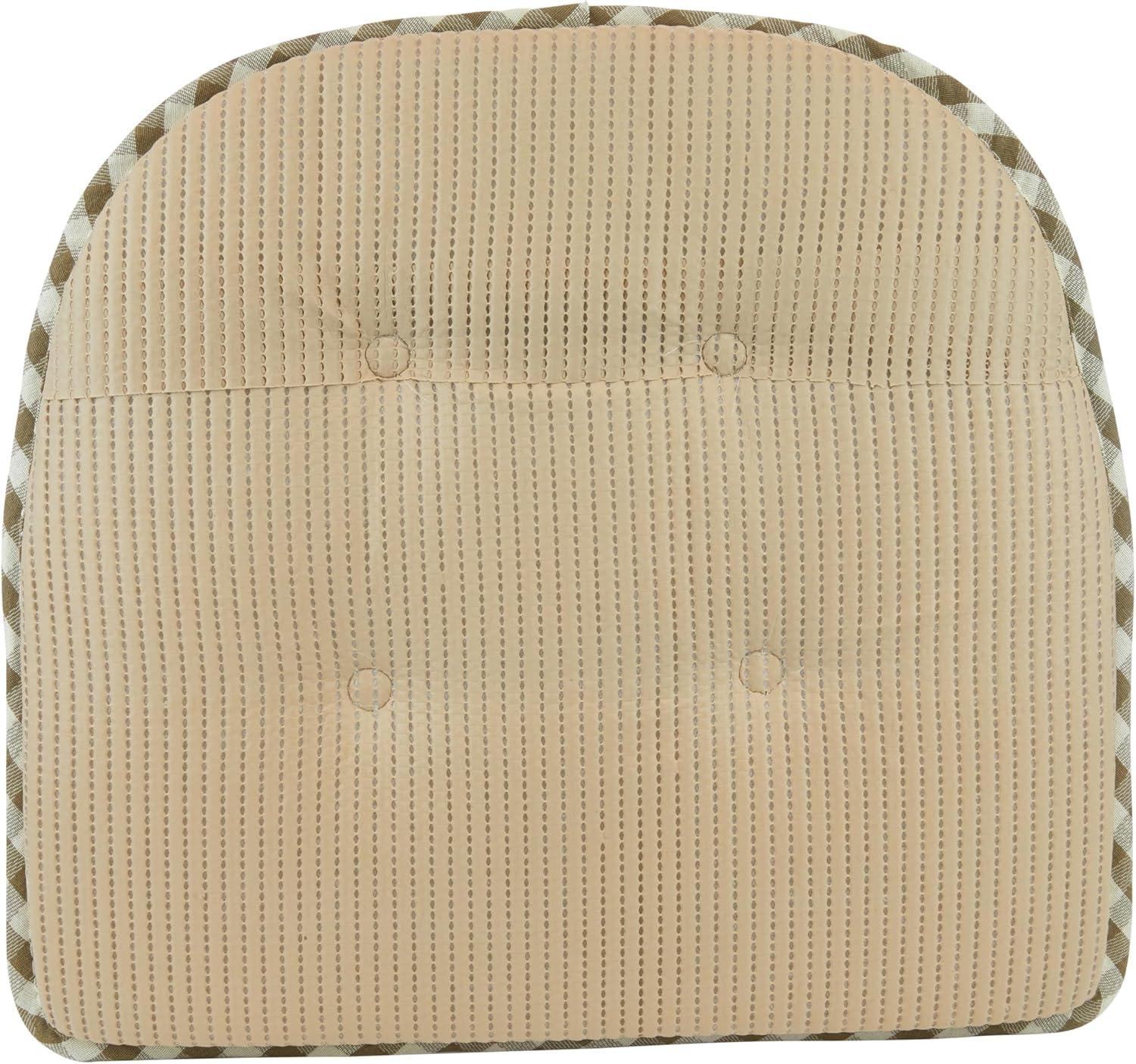 Non-Slip Tufted Chair Cushions for Dining Room, Kitchen and Office Use, U-Shaped Skid-Proof Seat Pad, 15x16 Inches, 4 Pack, Gingham Natural