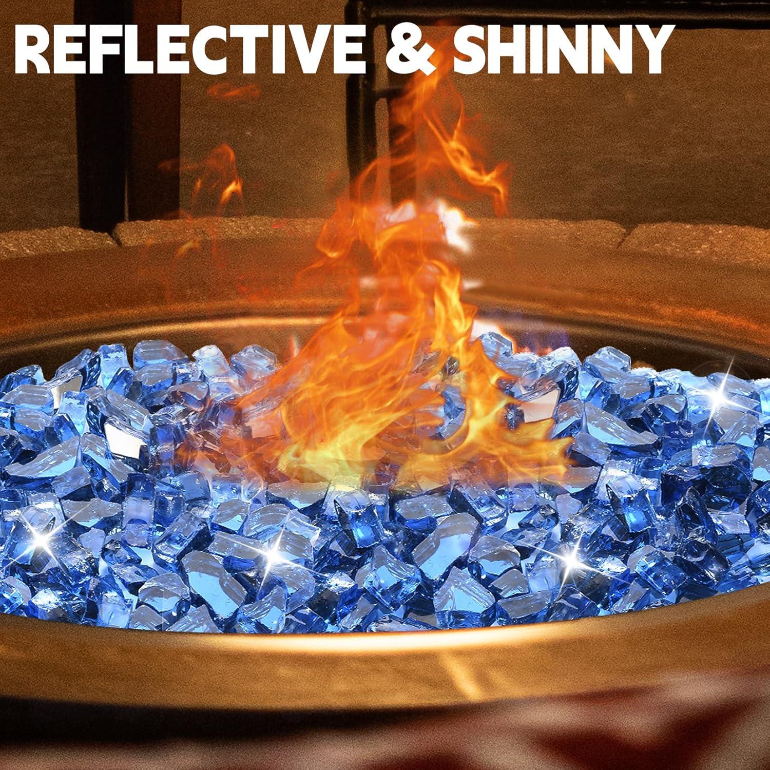 10 lb Fire Glass for Propane Fire Pit, 1/2" Gorgeous Reflective Fireplace Glass Rocks, Cobalt Blue