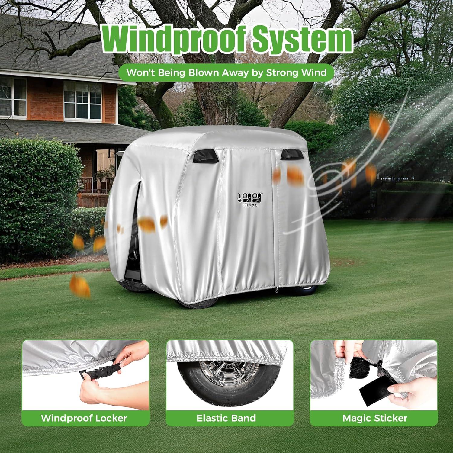 10L0L Golf Cart Cover 4 Passenger for Yamaha EZGO Club Car, 420D Waterproof Sunproof Dustproof Enclosure Cover, Black