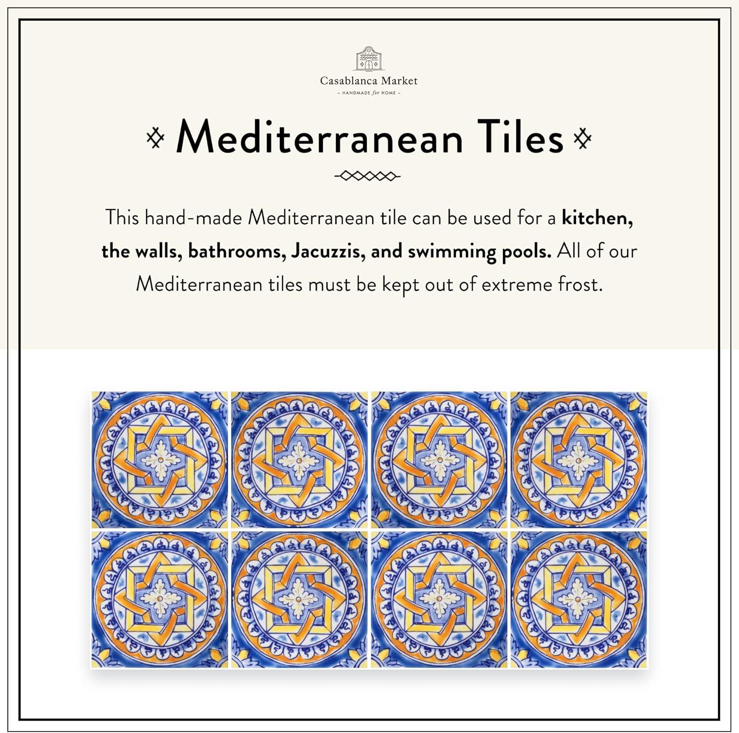 Casablanca Market Mediterranean 4'' x 4'' Hand Painted Ceramic Decorative Accent Tile