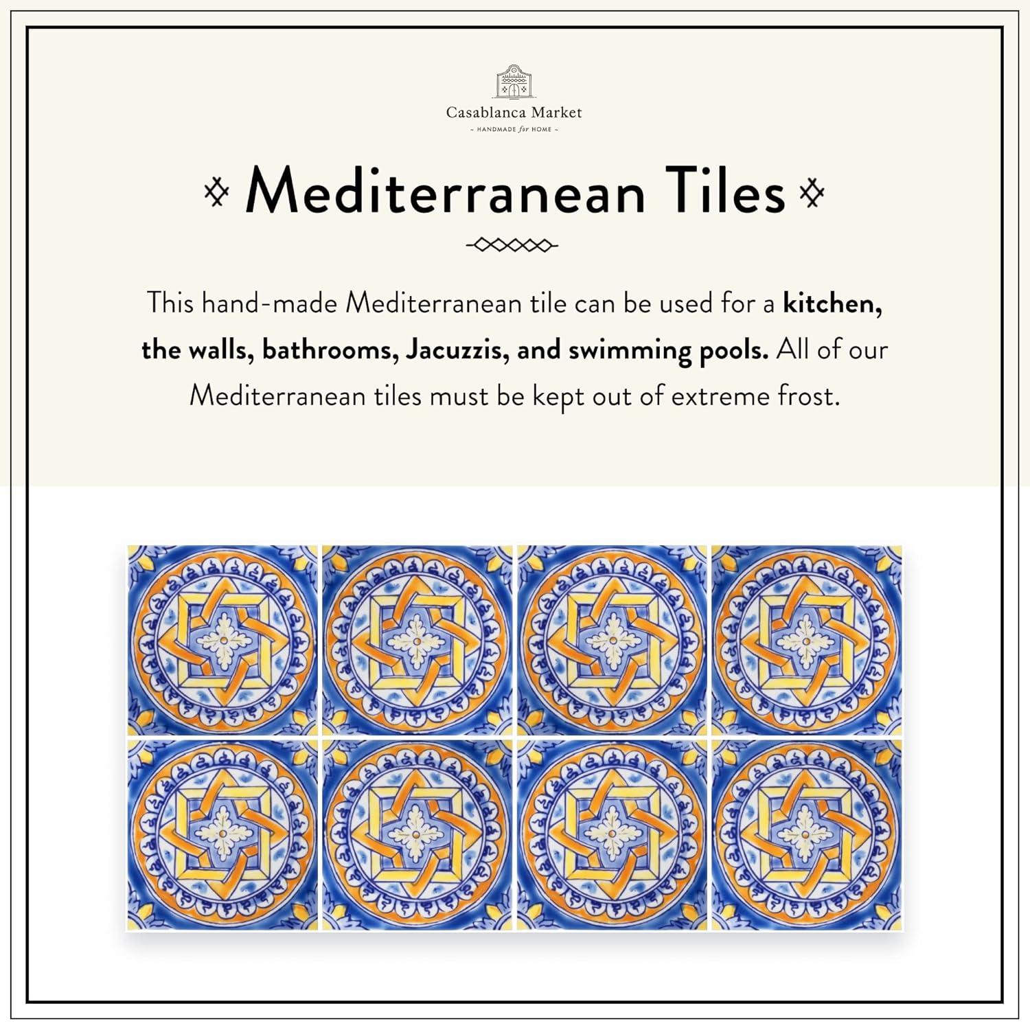 Casablanca Market Mediterranean 4'' x 4'' Hand Painted Ceramic Decorative Accent Tile