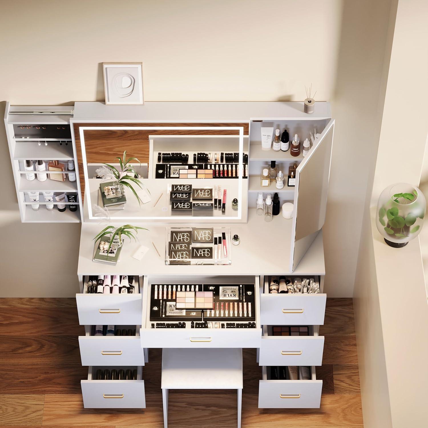 Vanity Desk with Lighted Mirror,Makeup Table with 7 Drawers,Wildhome Brand,Adult Age Group