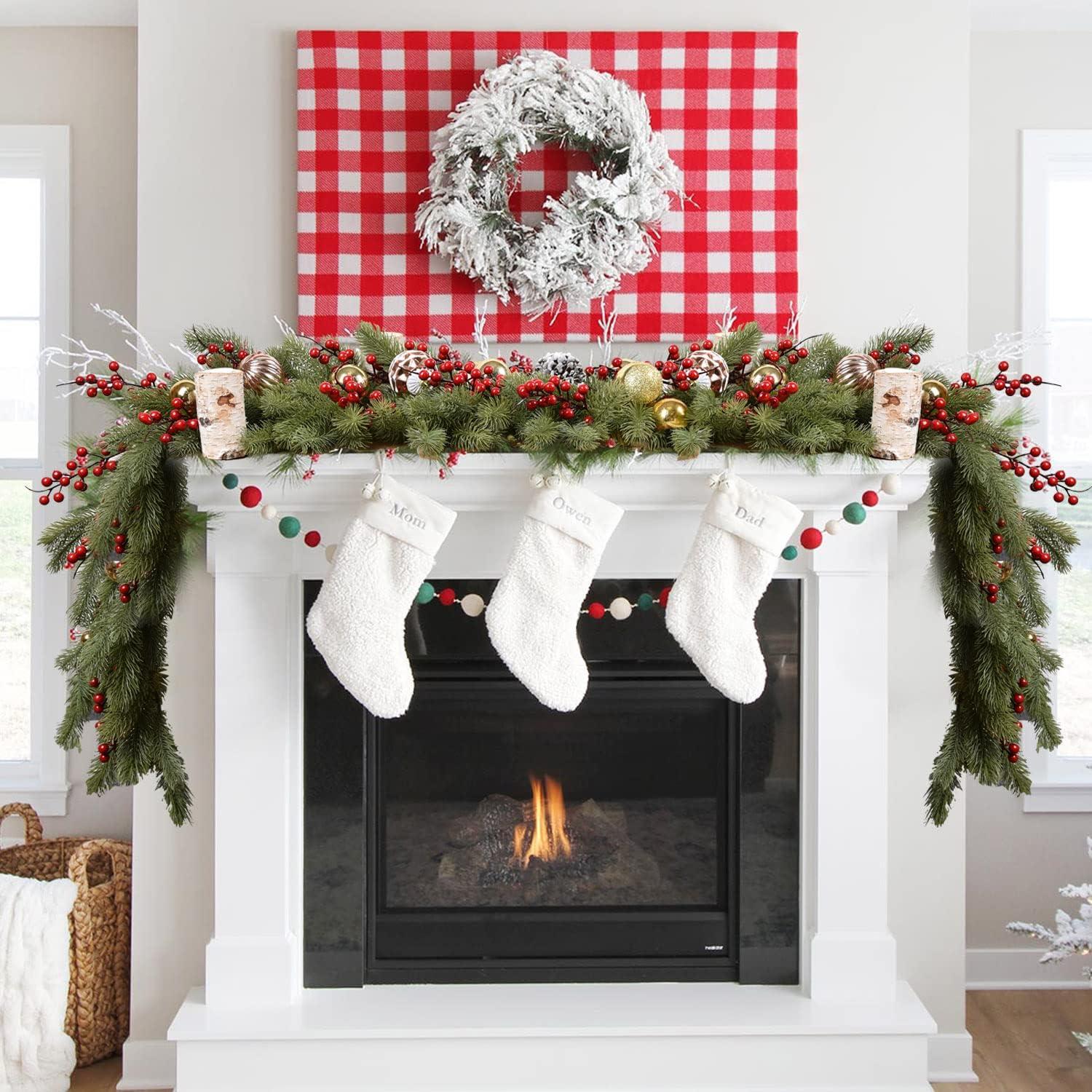 6Ft Artificial Pine Christmas Garland Winter Greenery Garland for Holiday Season Mantel Fireplace Table Runner Centerpiece Décor