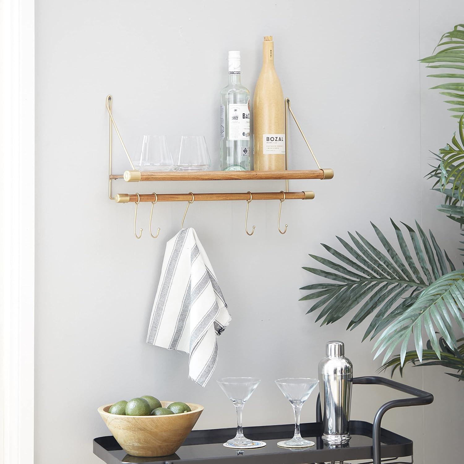 DecMode Gold Wood Contemporary Wall Hook