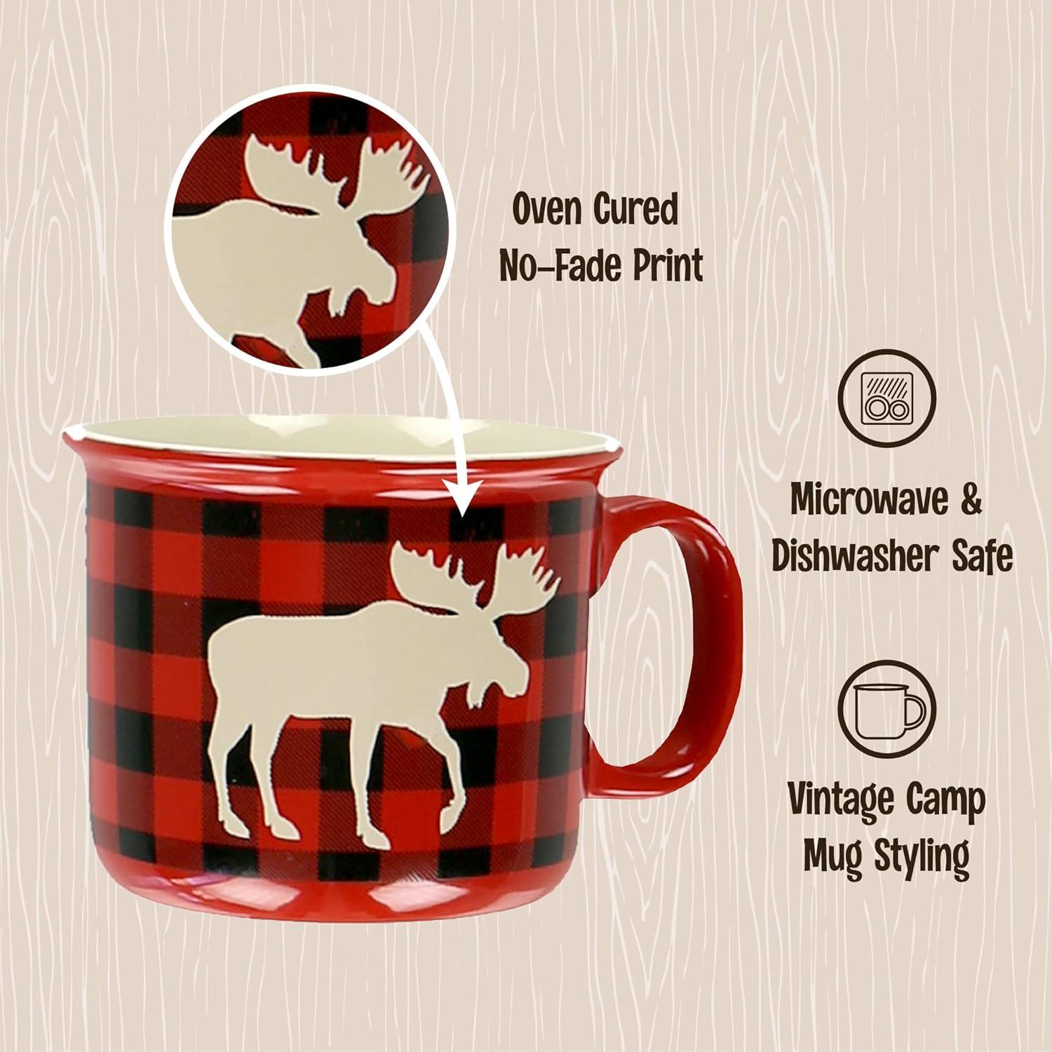 LazyOne Novelty Mugs, Funny Gift Mug for Family, Friends, or Coworkers in your Office, Set of 4, Moose Plaid