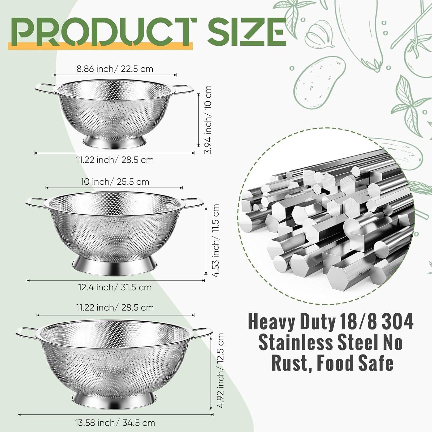 MíU 3-PIECE STAINLESS STEEL COLANDER SET