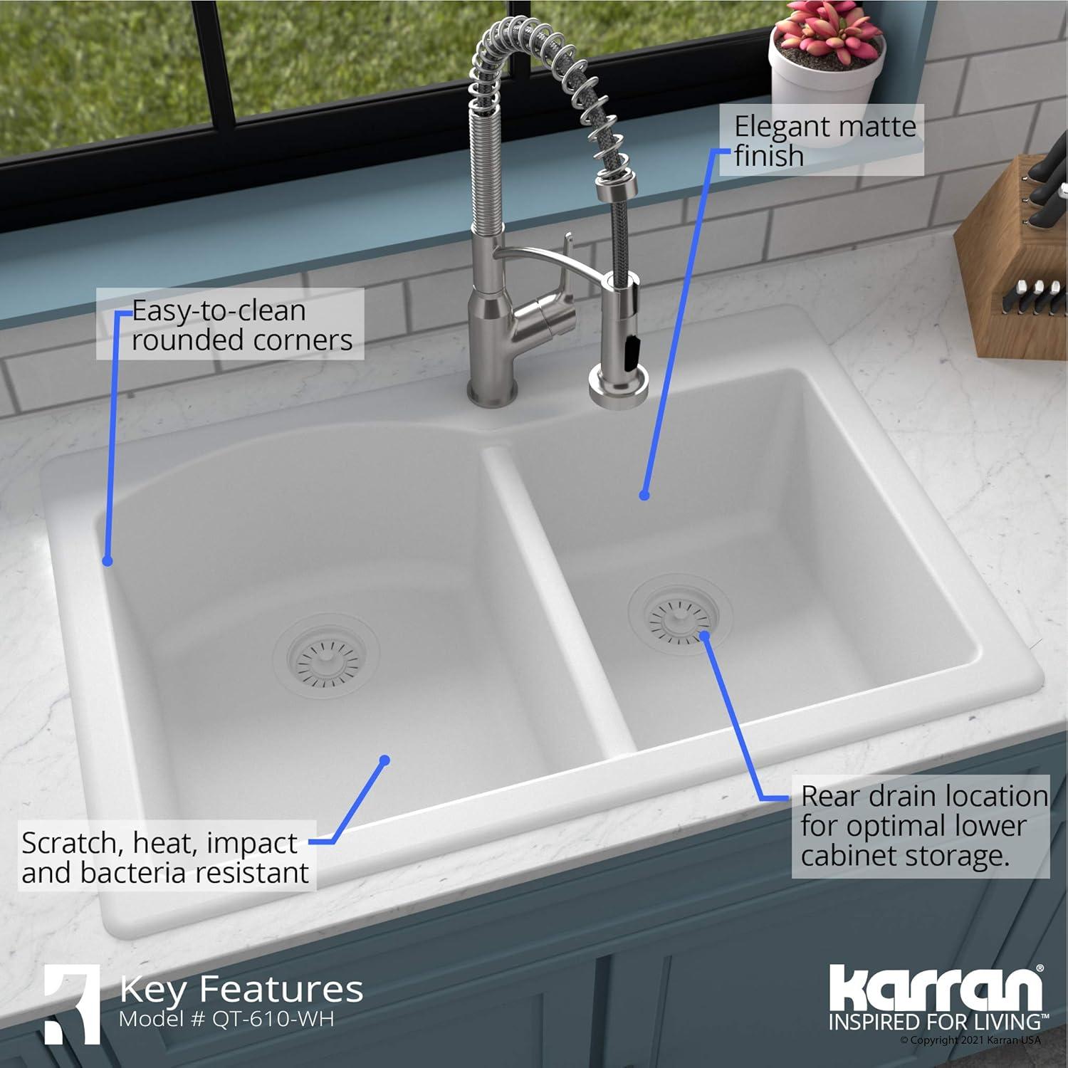 Karran Drop-in Quartz Composite 33'' X 22'' 1-Hole 60/40 Double Bowl Kitchen Sink