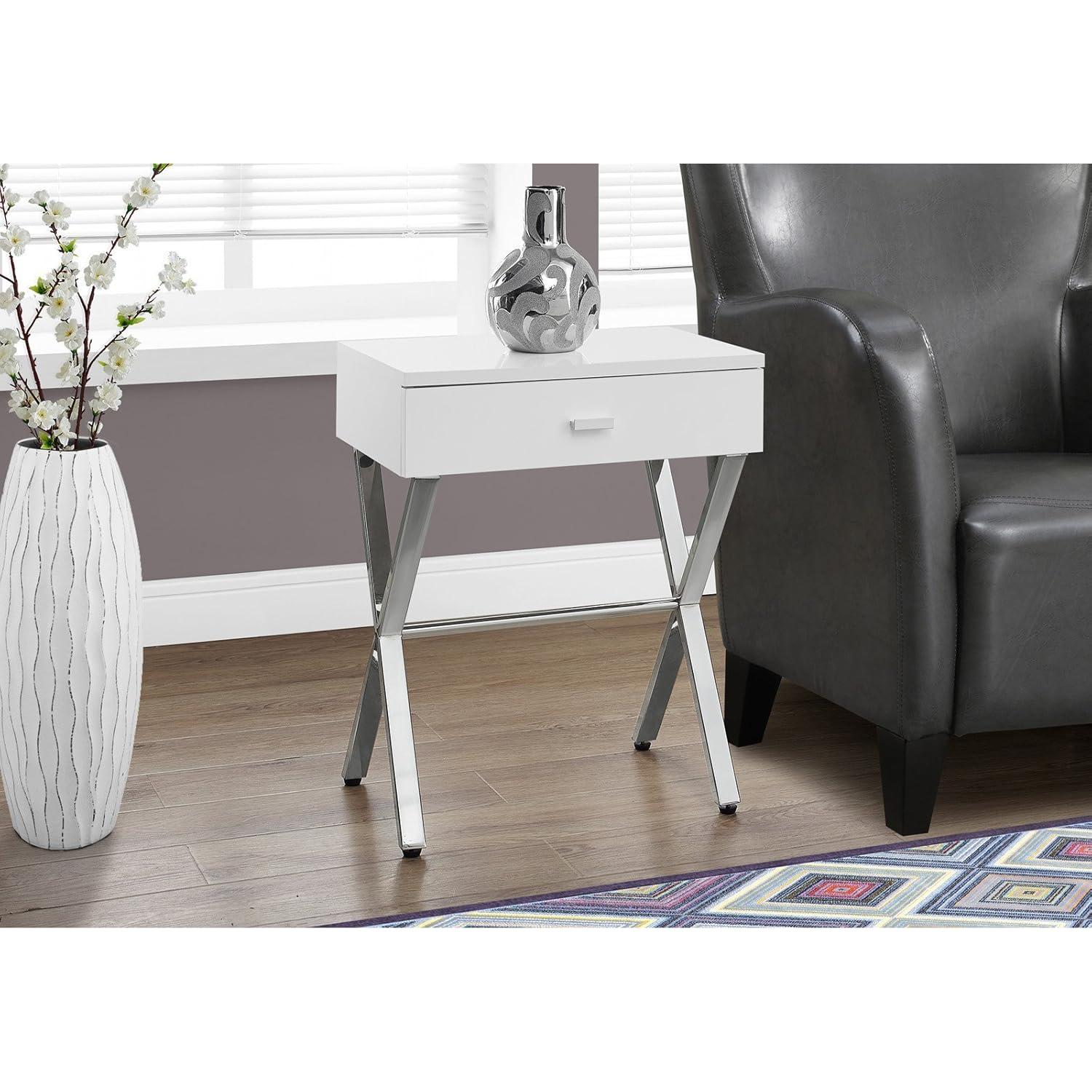 Monarch Specialties Accent Table, Side, End, Nightstand, Lamp, Bedroom, Glossy White Laminate