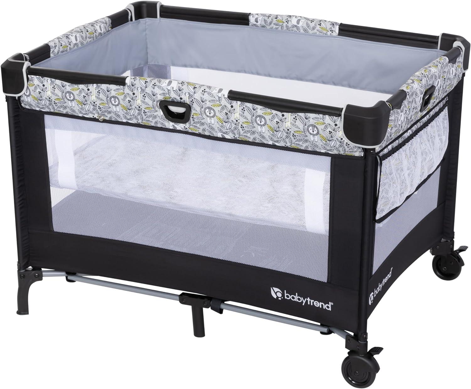 Baby Trend Nursery Den Playard with Snooze Pod and Flip Over Changer - Hidden Jungle Trio