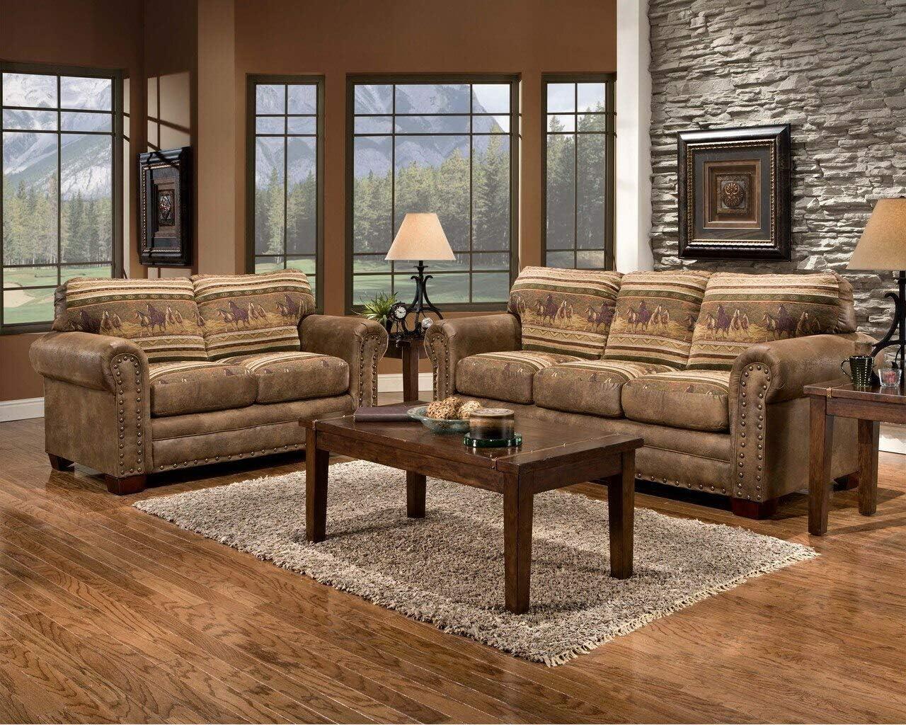 American Furniture Classics Traditional Microfiber Wild Horses Sofa in Brown